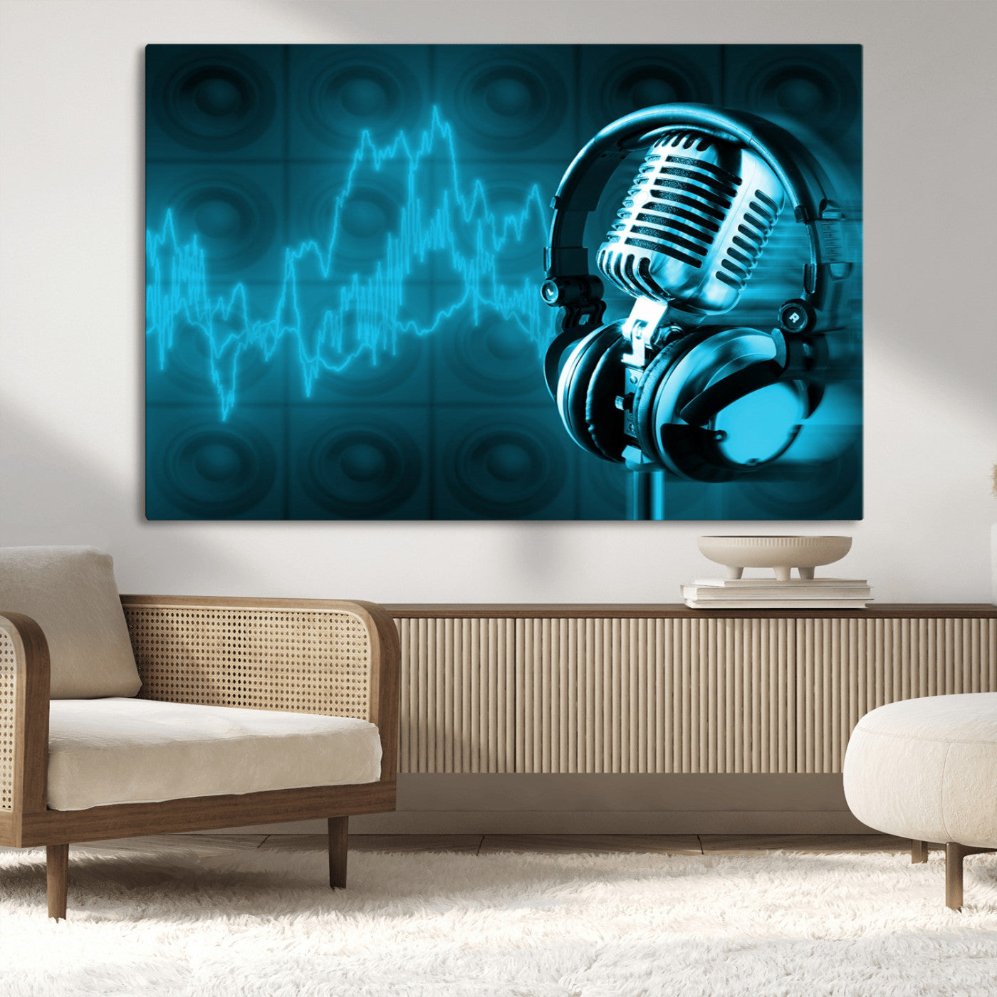 -Music and Microphone Wall Art Canvas Print