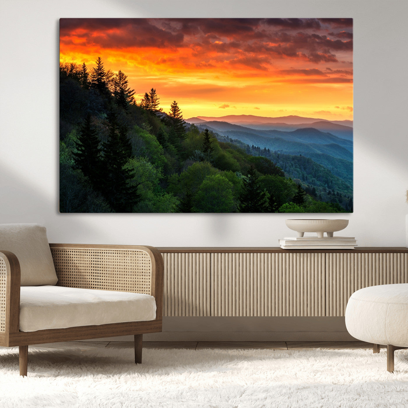 -Great Smoky Mountains Sunset Wall Art Canvas Print | 3 Panel Large Nature Landscape Photography for