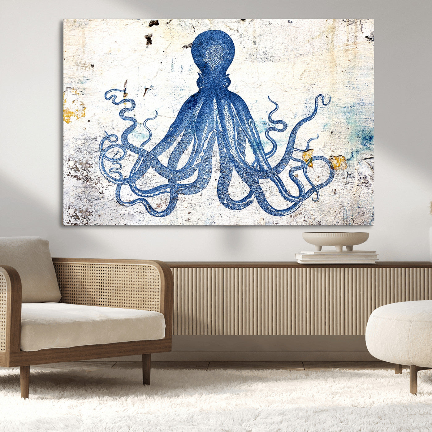 38211-MGV-CV-36X24-Octopus Canvas Wall Art | Coastal Marine Life Artwork for Living Room, Bedroom, or Office |