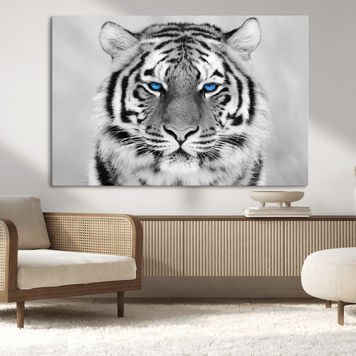 -Black and White Tiger Wall Art Animal Canvas Print