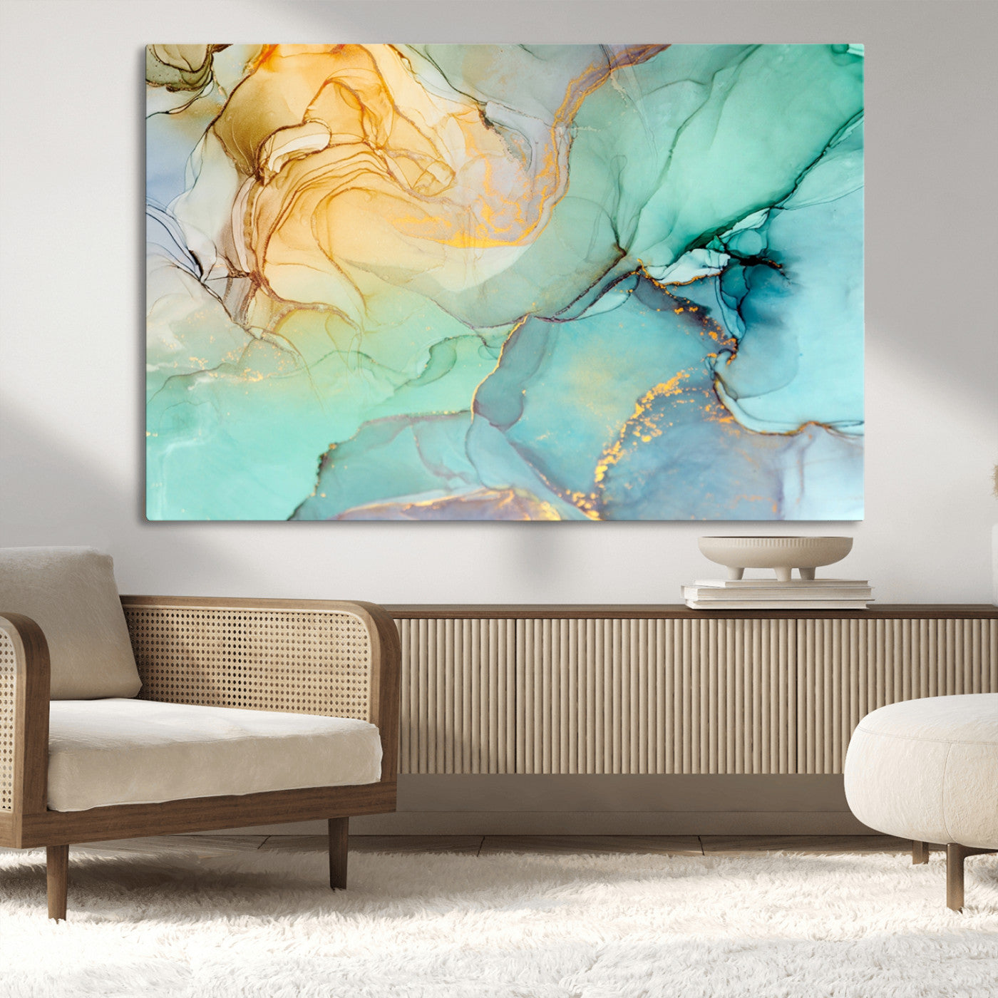 47242-MGV-CV-36X24-Green Marble Fluid Effect Wall Art Abstract Canvas Wall Art Print