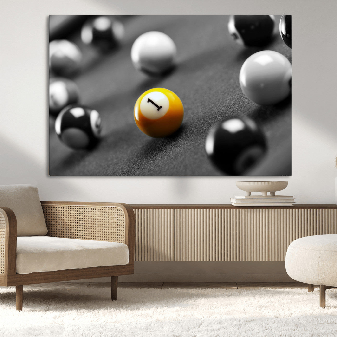 -Wall Art Pool Table and Balls Canvas Print