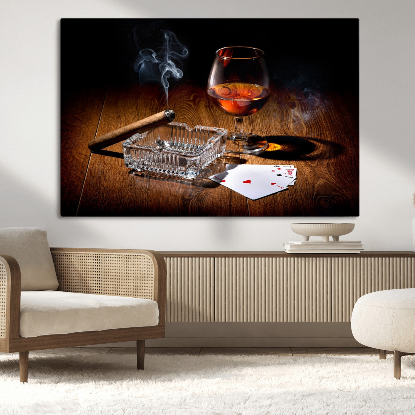 -Whiskey Cigar Wall Art Canvas Print Kitchen Wall
