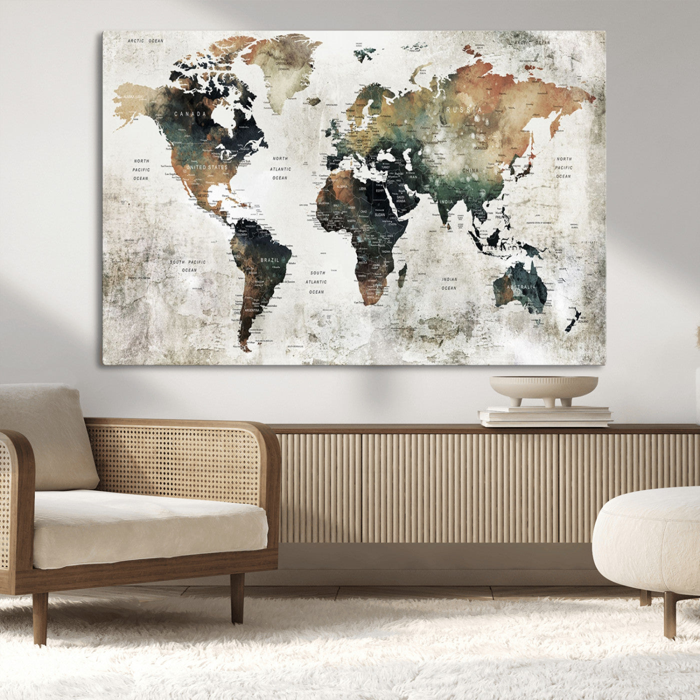 19444-MGV-CV-36X24-Push Pin World Map Canvas Print – Travel Tracker Wall Art for Couples, Perfect Anniversary Gift for Home or Office Decor