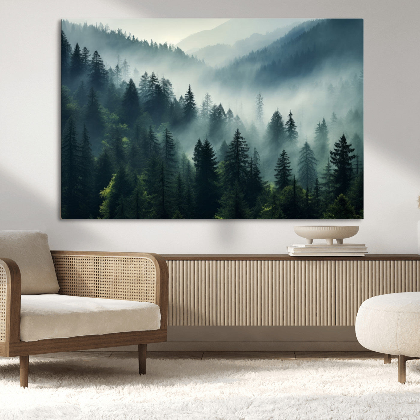 -Captivating Misty Forest Wall Art Premium Canvas Print a Foggy and Serene Atmosphere Art