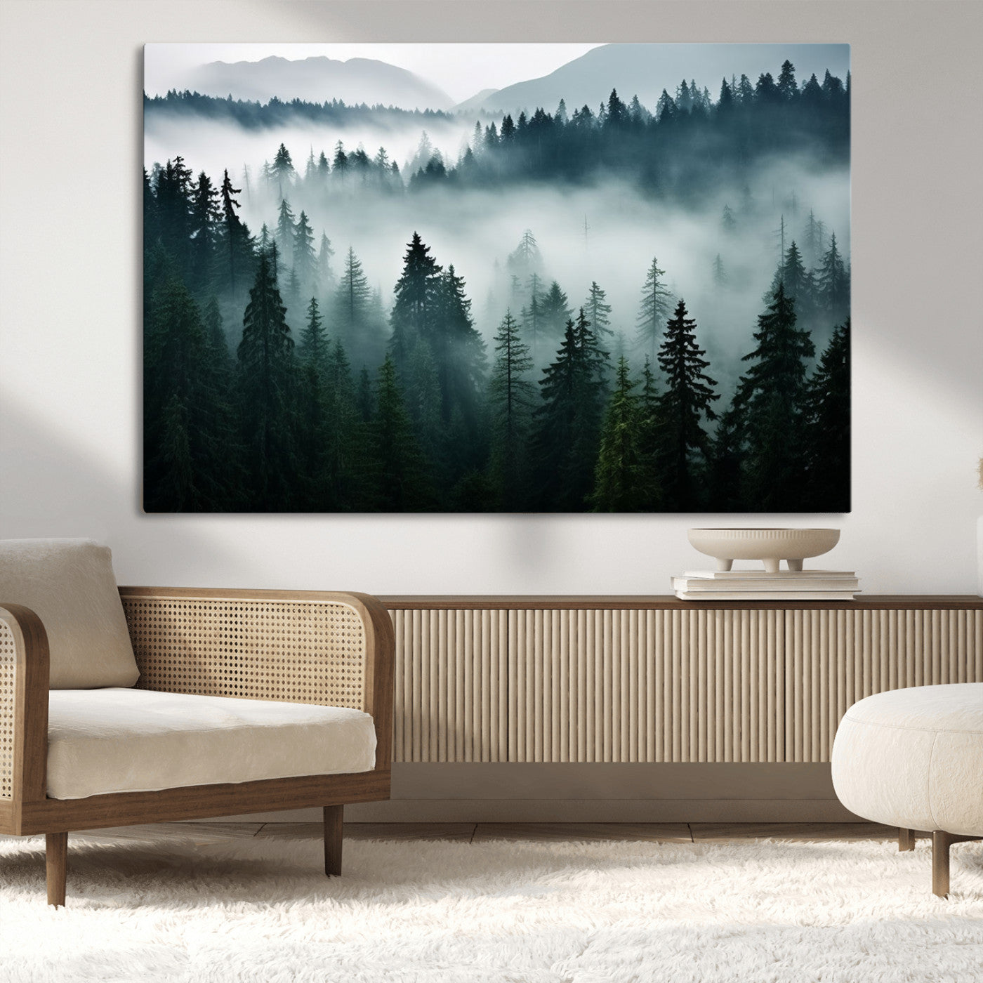 -Captivating Misty Forest Wall Art Canvas, Premium Canvas Print a Foggy and Serene Atmosphere