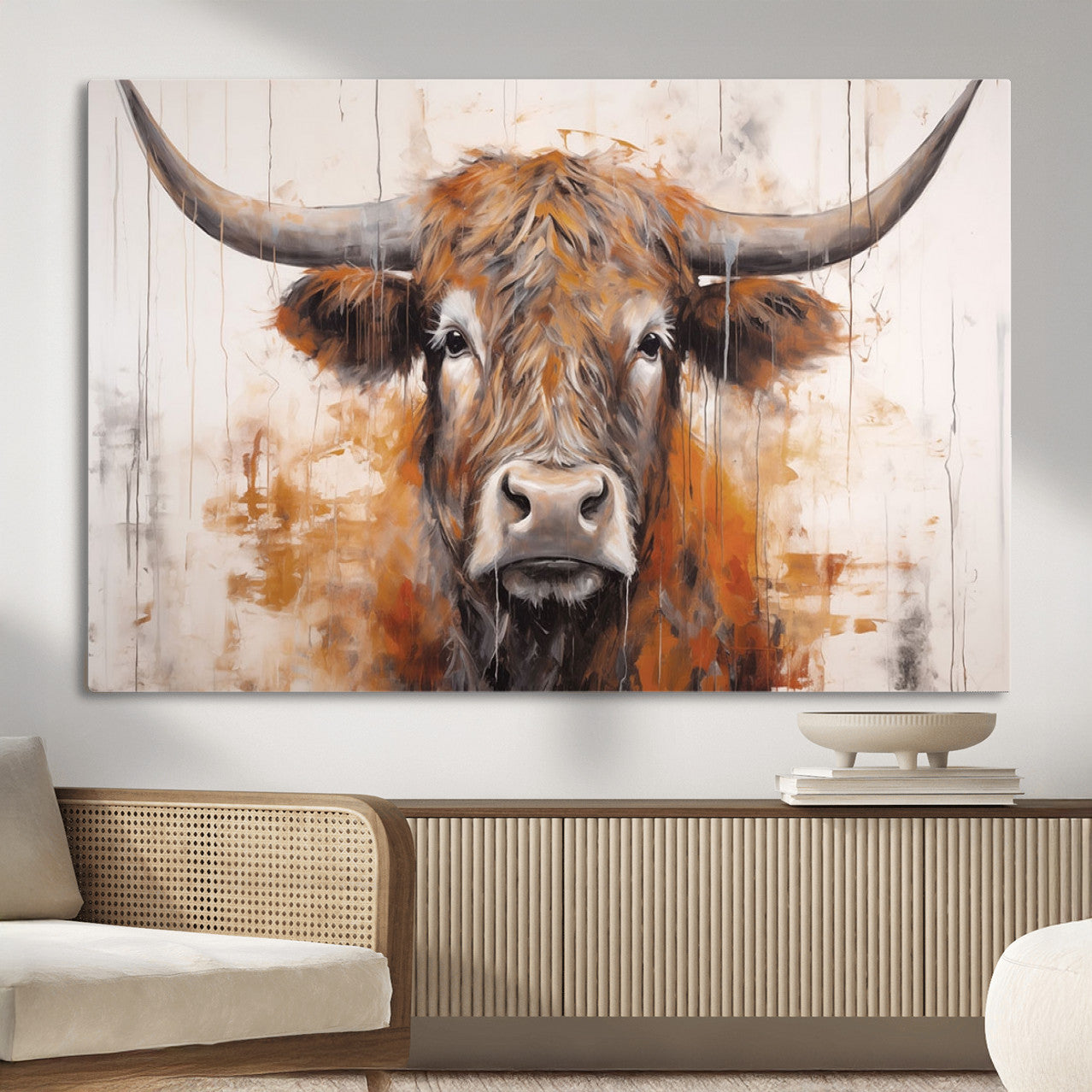 48622-MGV-CV-36X24-Vintage Scottish Highland Cow Cattle Art, Scottish Highland Cow Wall Art Print, Farmhouse Wall Art