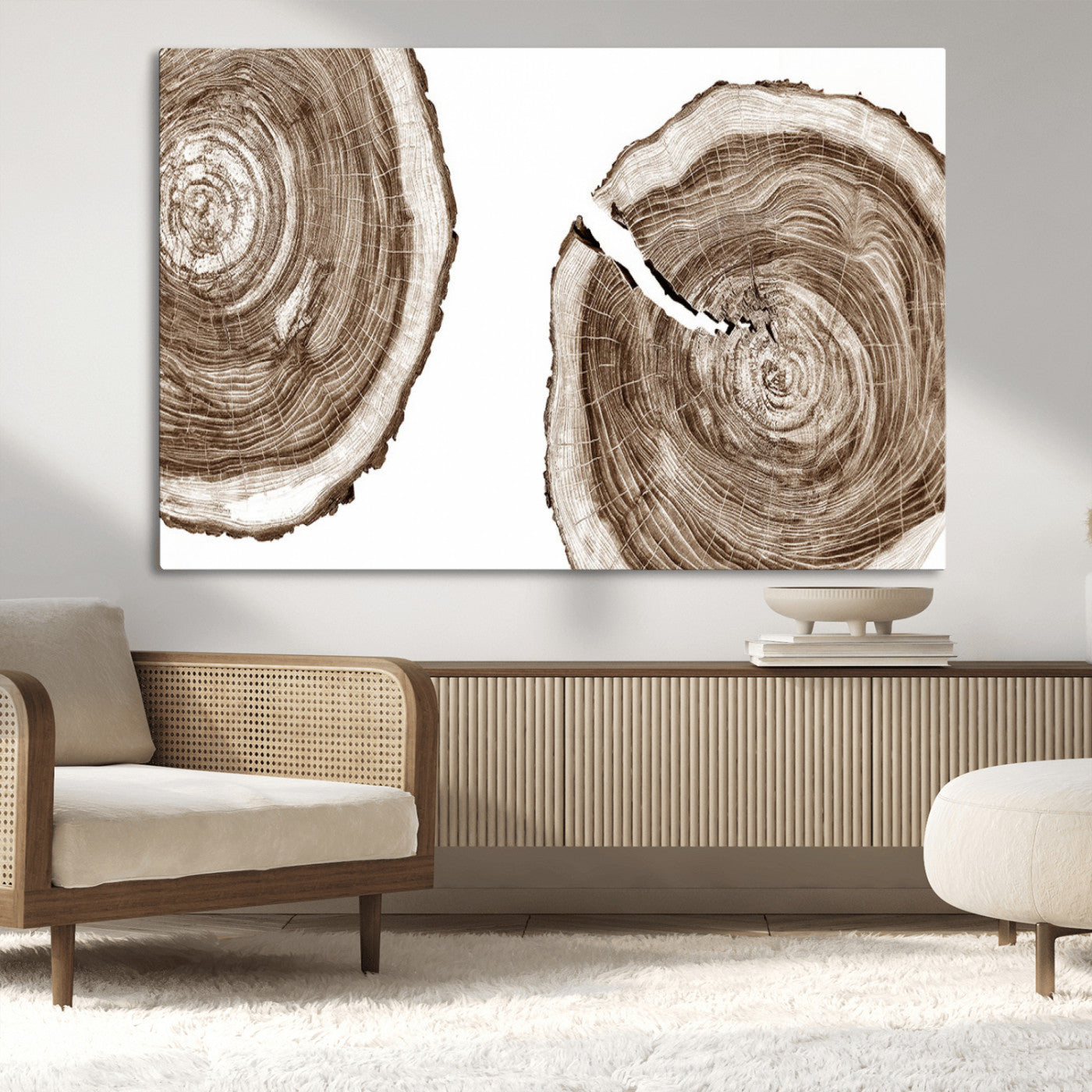 43743-MGV-CV-36X24-Wood Tree Ring Wall Art Canvas Prints, Tree Rings – Minimalist Black and White Wood Art | Triptych