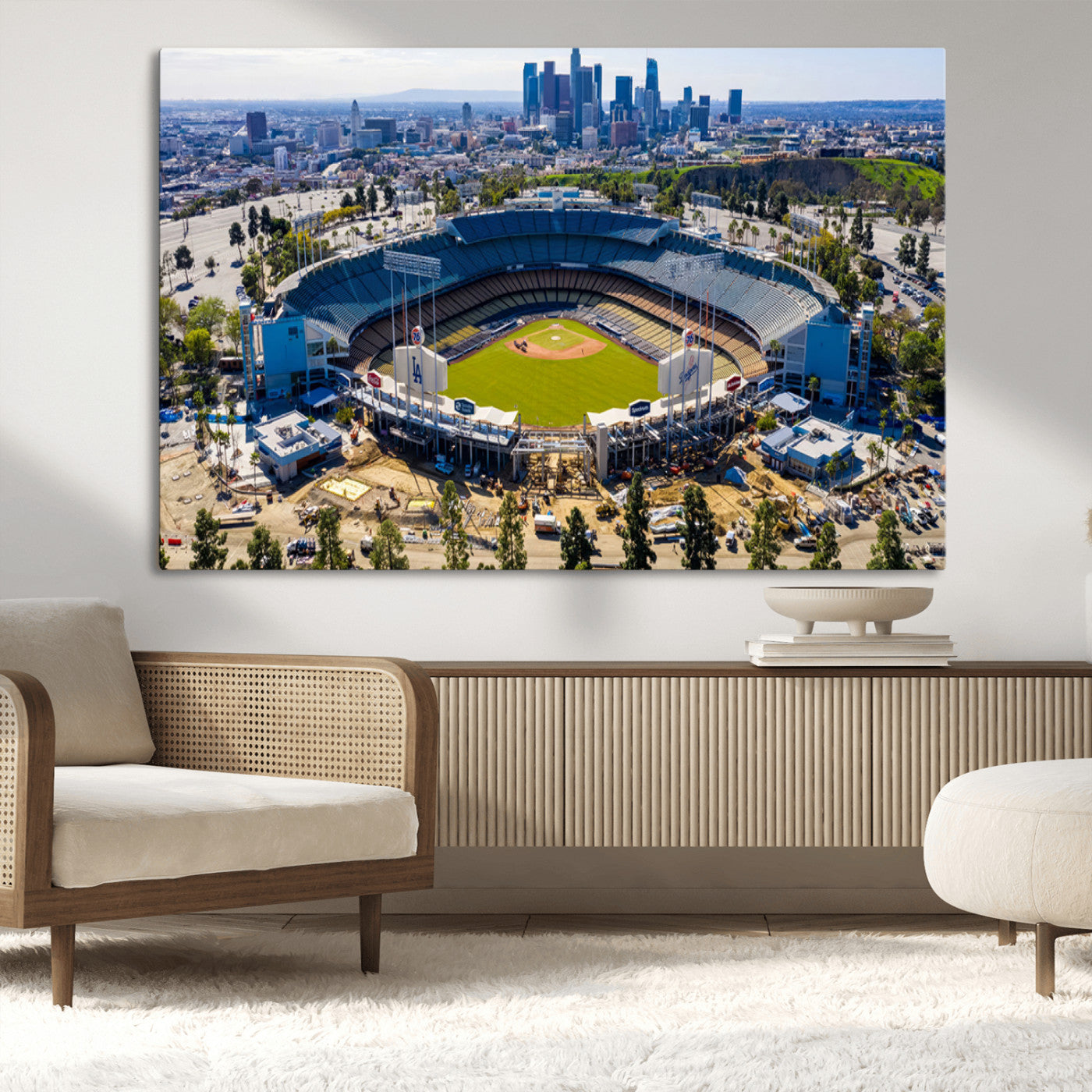 58596-MGV-CV-36X24-Los Angeles Dodgers Dodger Stadium Wall Art Canvas Print - MLB Baseball Stadium, Framed Los Angeles