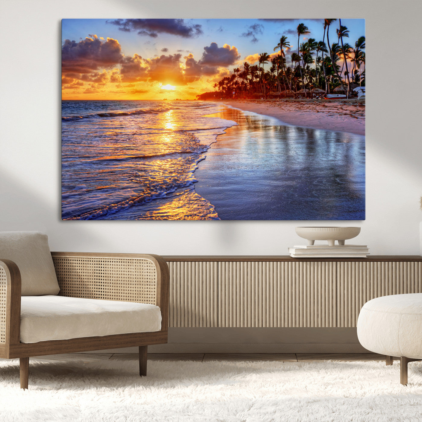 32177-MGV-CV-36X24-Serene Beach Sunset Wall Art Canvas- Coastal Seascape Print for Living Room or Bedroom, Ocean Waves