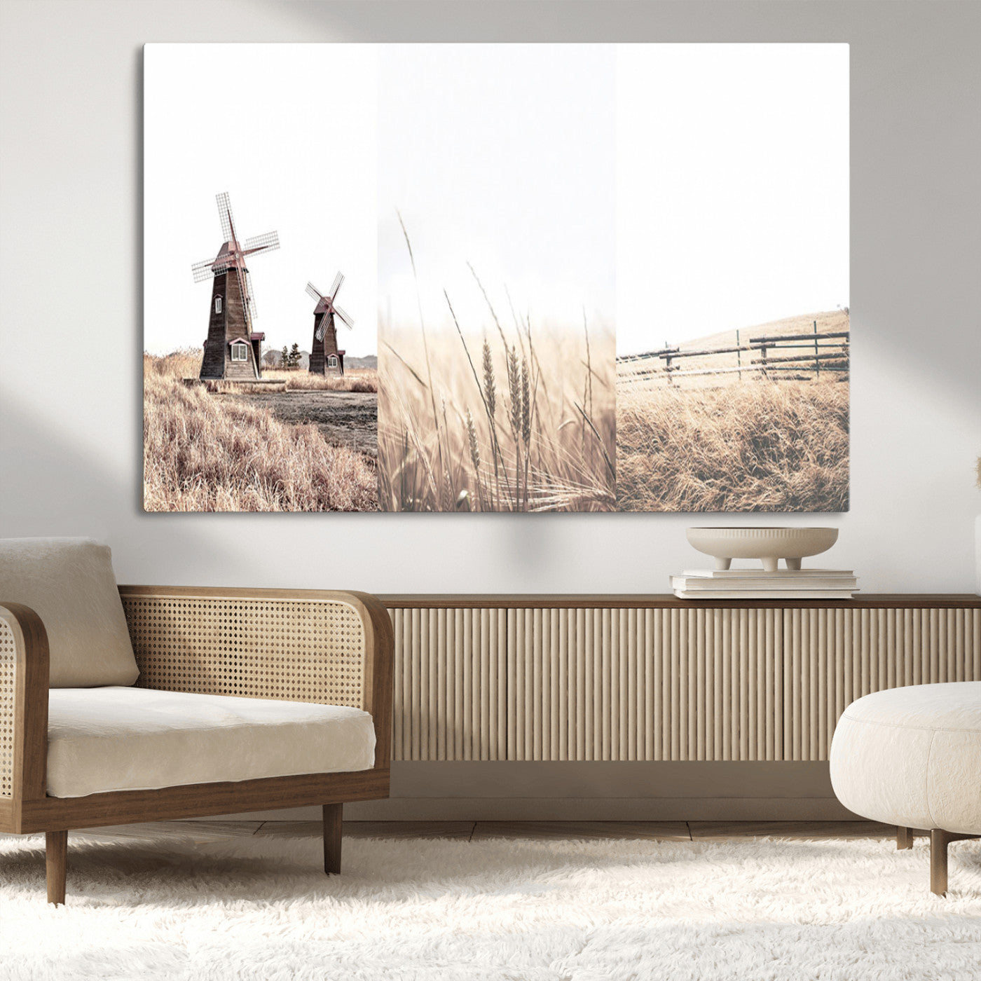 56649-MGV-CV-36X24-Farm Prints Set, Set of 3 Farmhouse Wall Art, Country House Decor, Barn Print, Wheat Print,