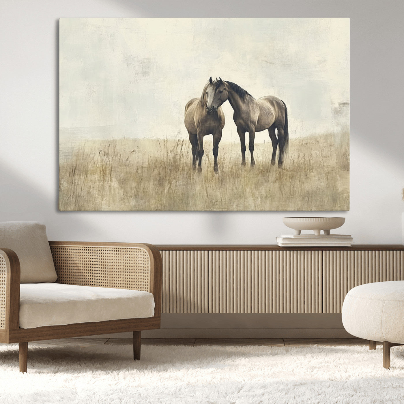 -Chines Style Grunge Horses Wall Art Canvas Print