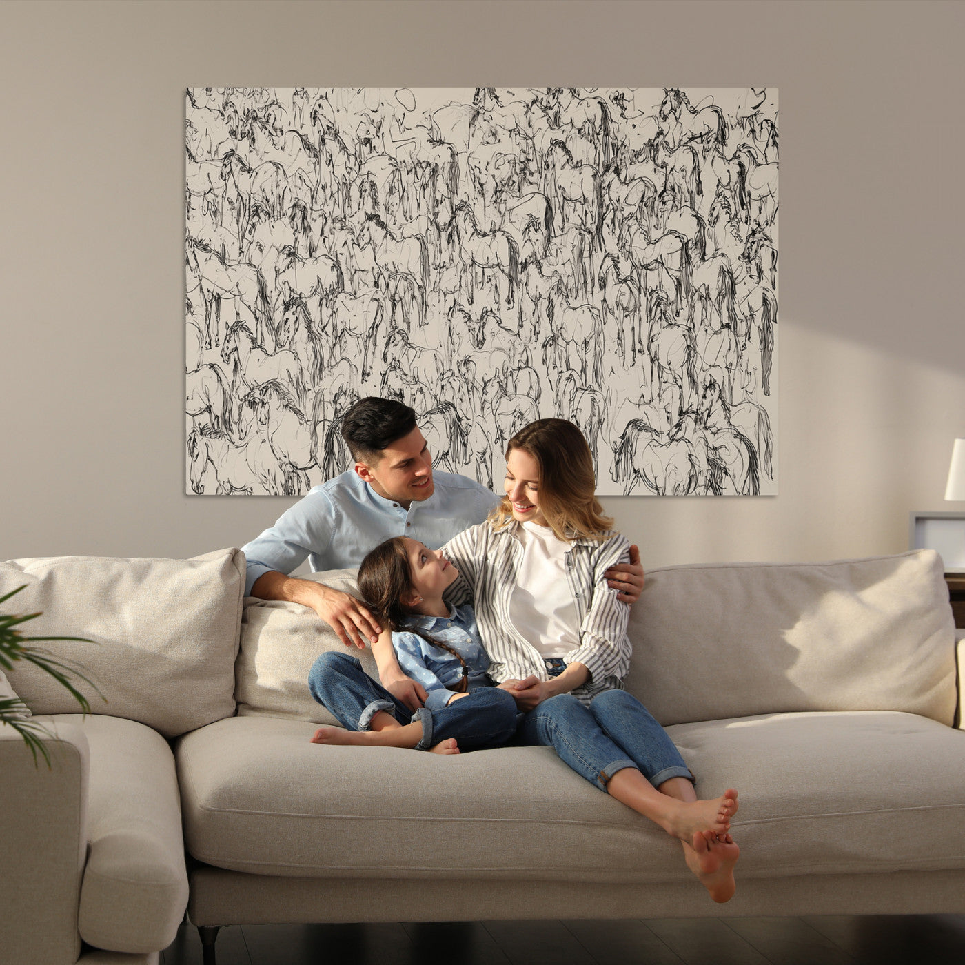-Abstract Horse Sketch Wall Art | Ready to Hang and Framed | Farmhouse Wall Decor for Living Room or