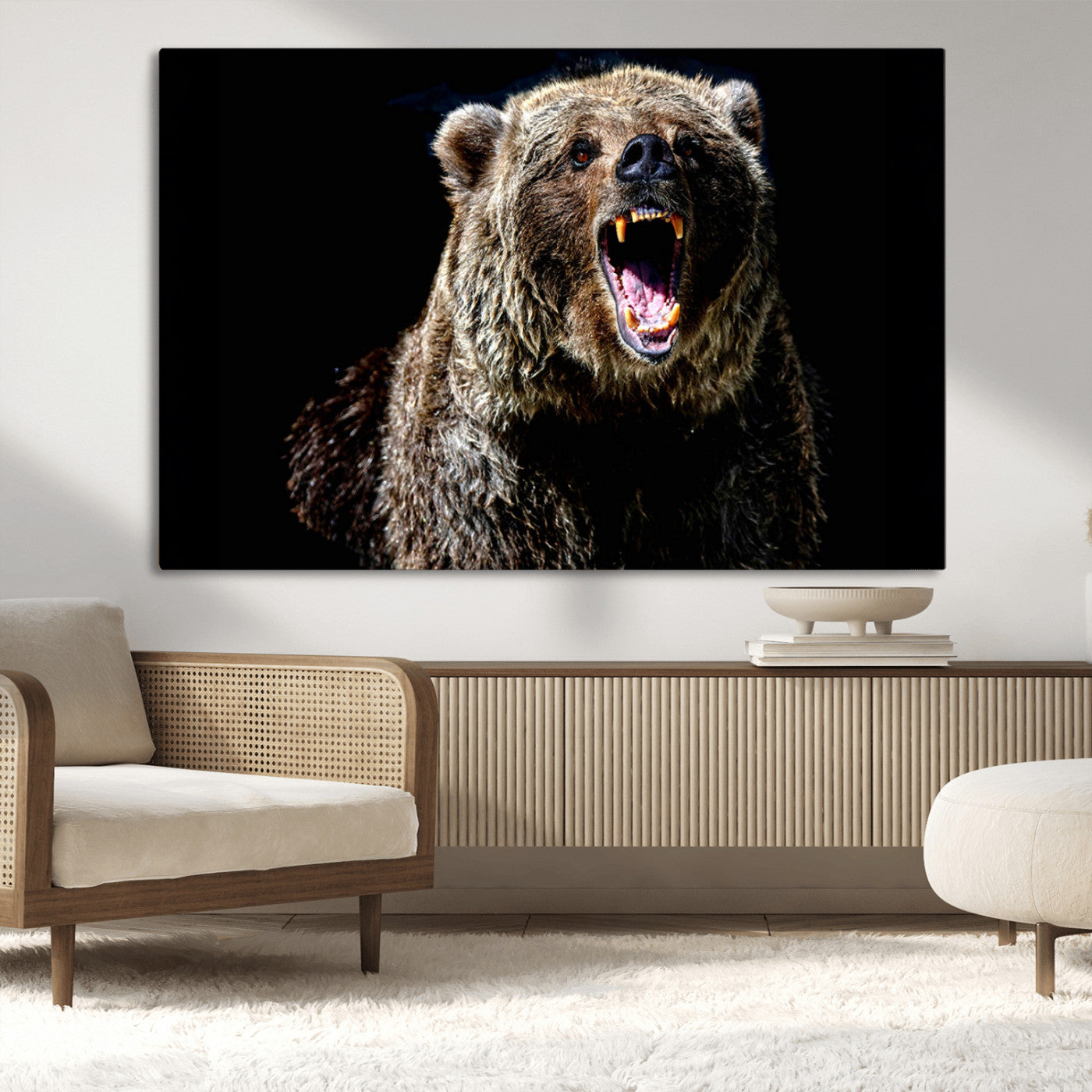 17625-MGV-CV-36X24-Grizzly Bear Canvas Print | Wildlife Wall Art for Cabin Decor | Ready to Hang Framed