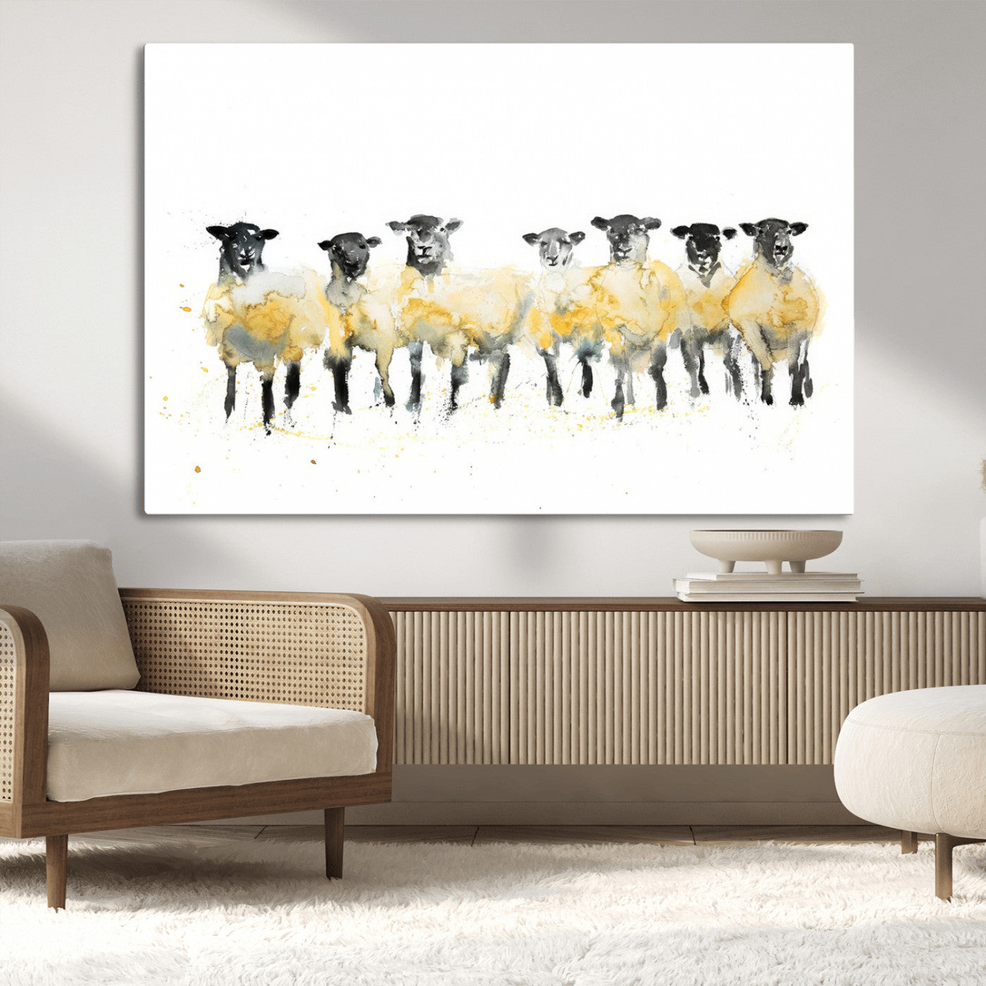 -Farmhouse Wall Art Sheep Print | Ready to Hang Framed Canvas | Rustic Barn Decor