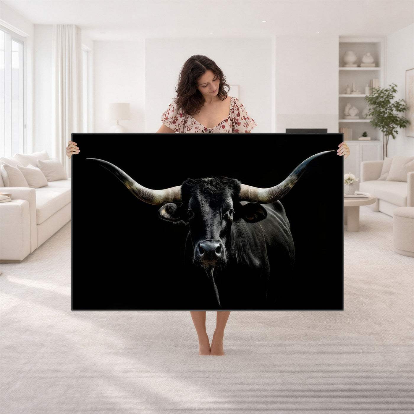 37889-MGV-CV-36X24 - Texas Longhorn Canvas Wall Art - Rustic Western Longhorn Bull Print in Brown & Black - Farmhouse Decor for Living Room, Office, or Ranch