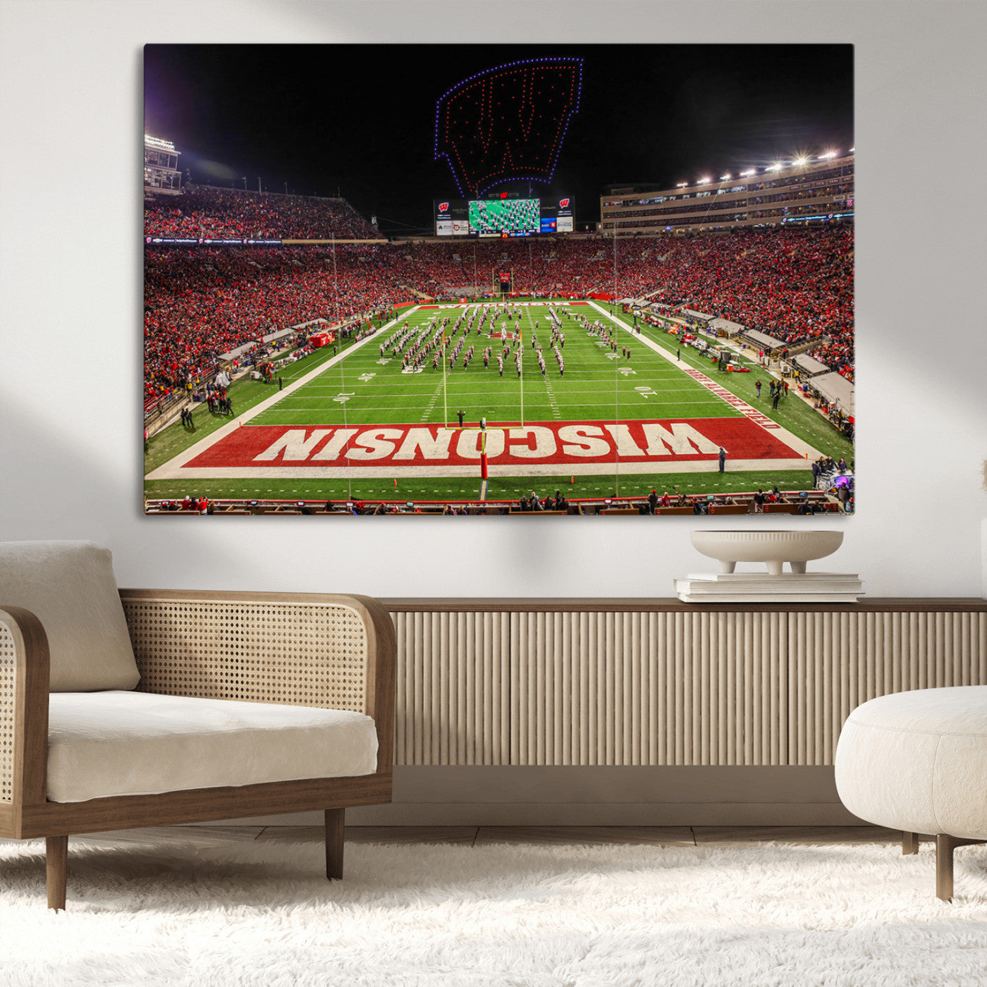 34125-MGV-CV-36X24-Wisconsin Badgers Football Team Print Canvas- Madison Camp Randall Stadium Wall Art Canvas Print