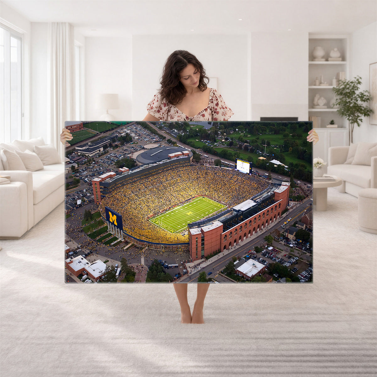 95248-PAN-FL-20X10 - University of Michigan Wolverines Football Team Print - Ann Arbor Michigan Stadium Wall Art Canvas