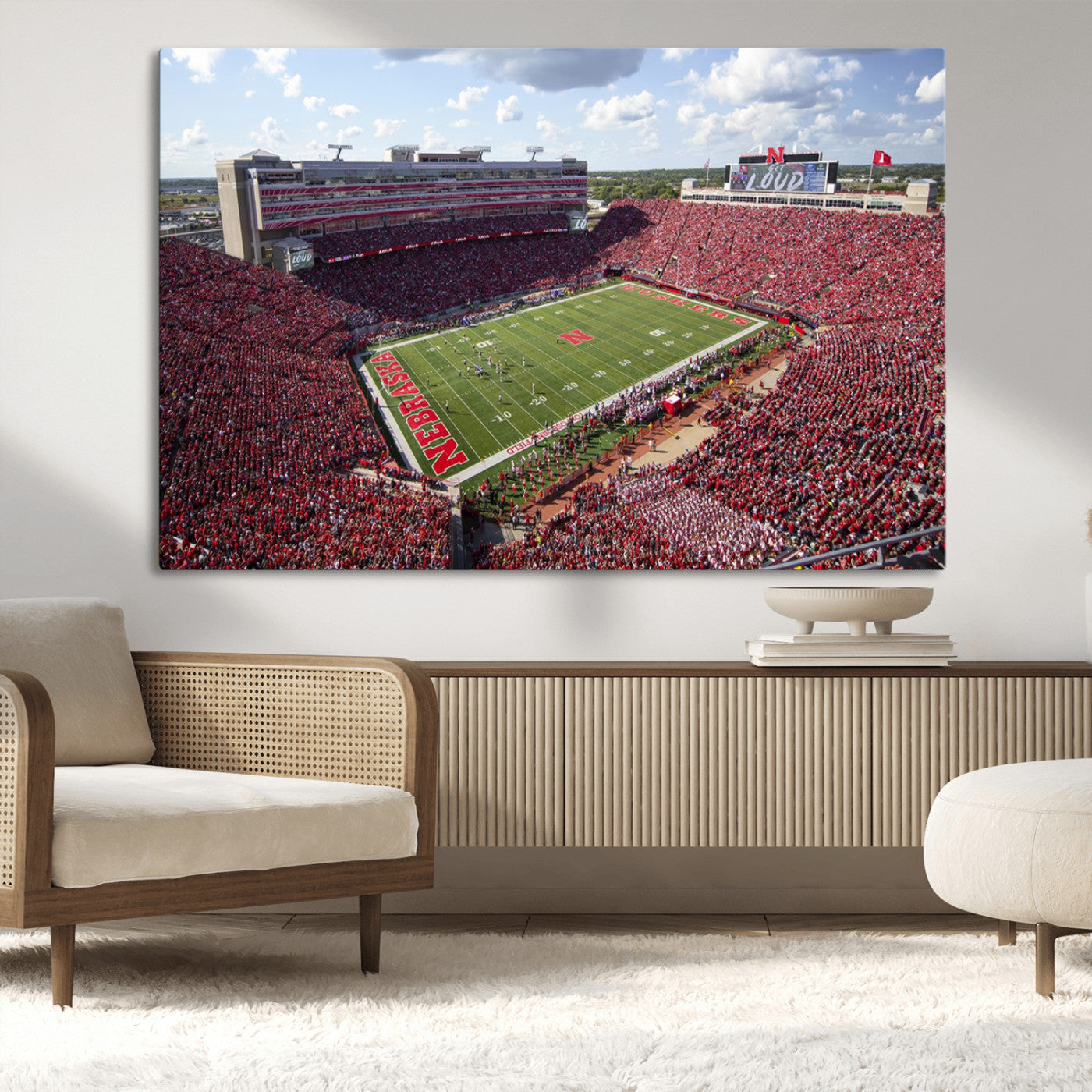 84975-MGV-CV-36X24-University of Nebraska Cornhuskers Football Team Print - Lincoln Memorial Stadium Wall Art Canvas