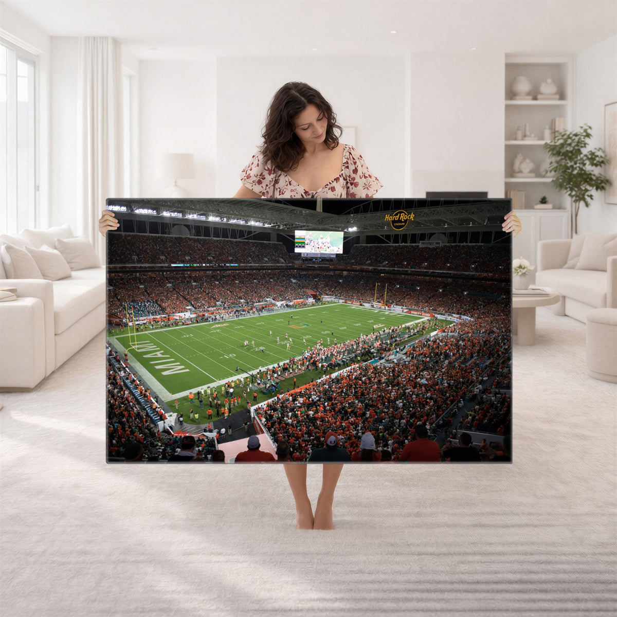 33698-PAN-FL-20X10 - Miami Hurricanes Football Team Print Canvas- Miami Hard Rock Stadium Wall Art Canvas Print