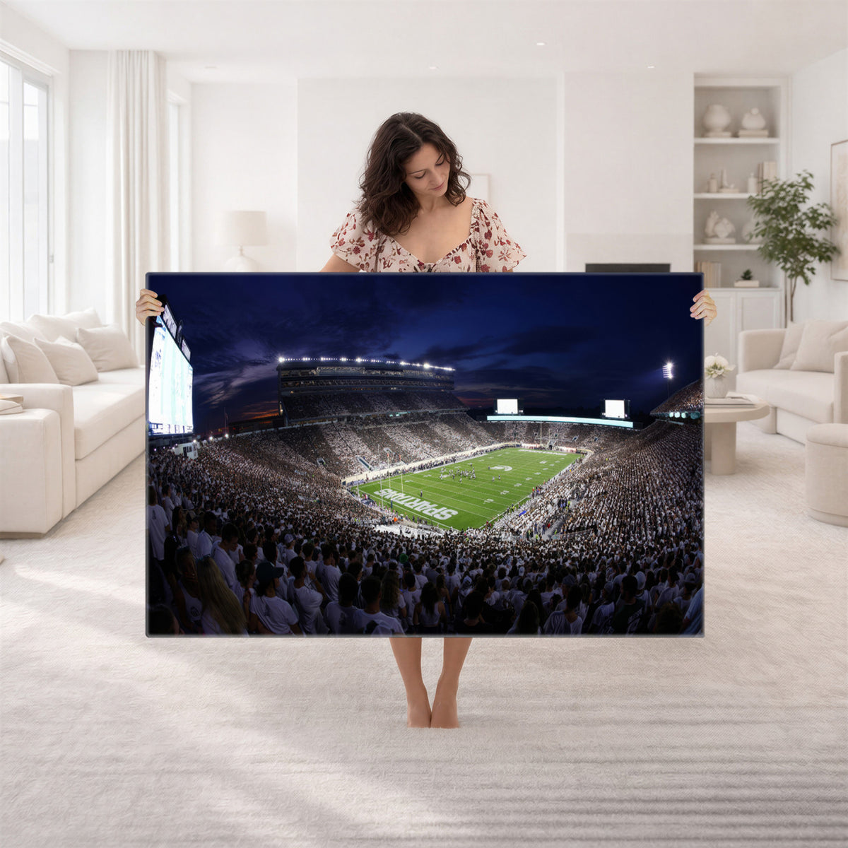 75193-PAN-FL-20X10 - Michigan State Spartans Canvas, Framed Football Team Print - East Lansing Spartan Stadium Wall Art