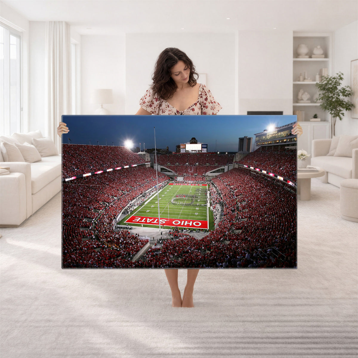 98743-PAN-FL-20X10 - Ohio State University Buckeyes Football Team Print - Columbus Ohio Stadium Wall Art Canvas Print