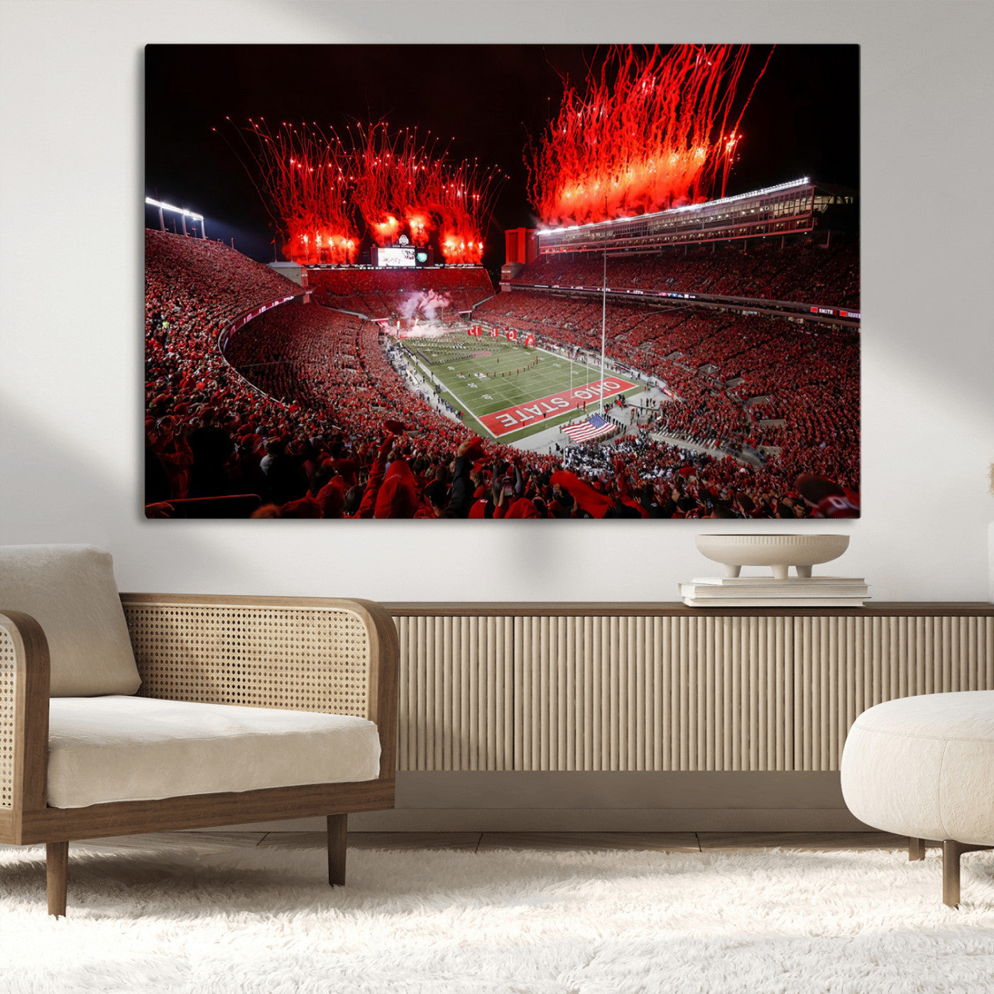 56909-MGV-CV-36X24-Ohio State University Buckeyes Football Team Print - Columbus Ohio Stadium Wall Art Canvas Print