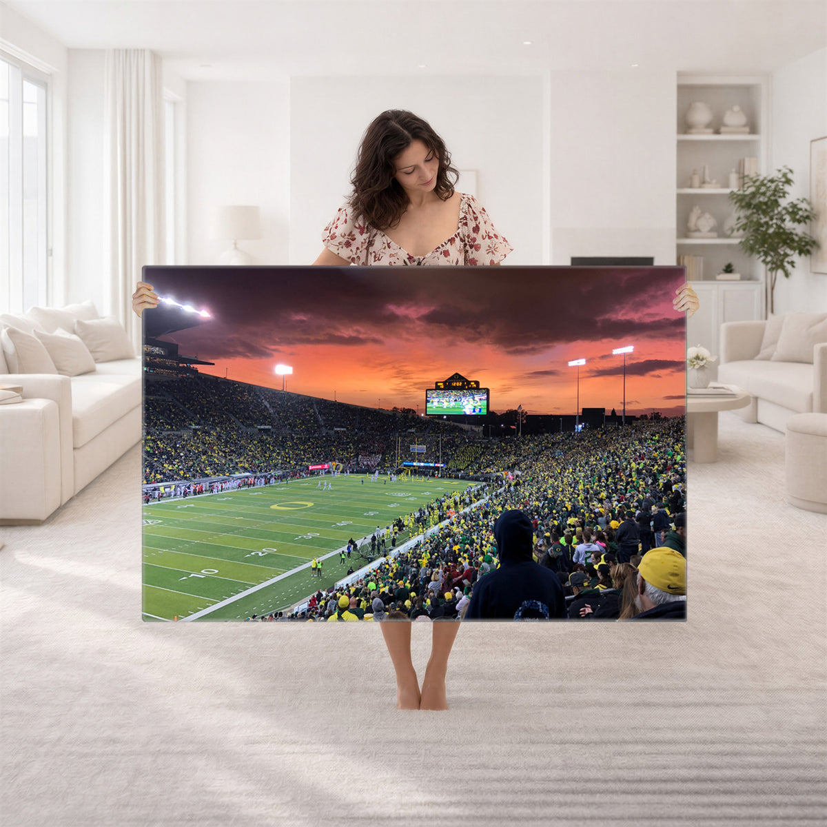75065-PAN-FL-20X10 - Eugene Autzen Stadium Canvas Wall Art Print – Sunset Over Iconic Football Field Wall Decor for Home