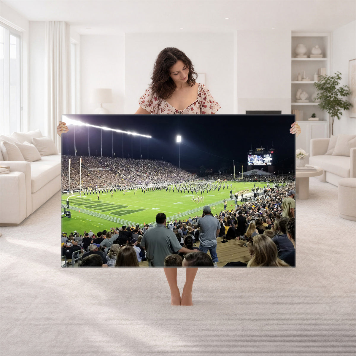 56796-PAN-FL-20X10 - Purdue University Boilermakers Football Team Print - West Lafayette Ross-Ade Stadium Wall Art Canvas