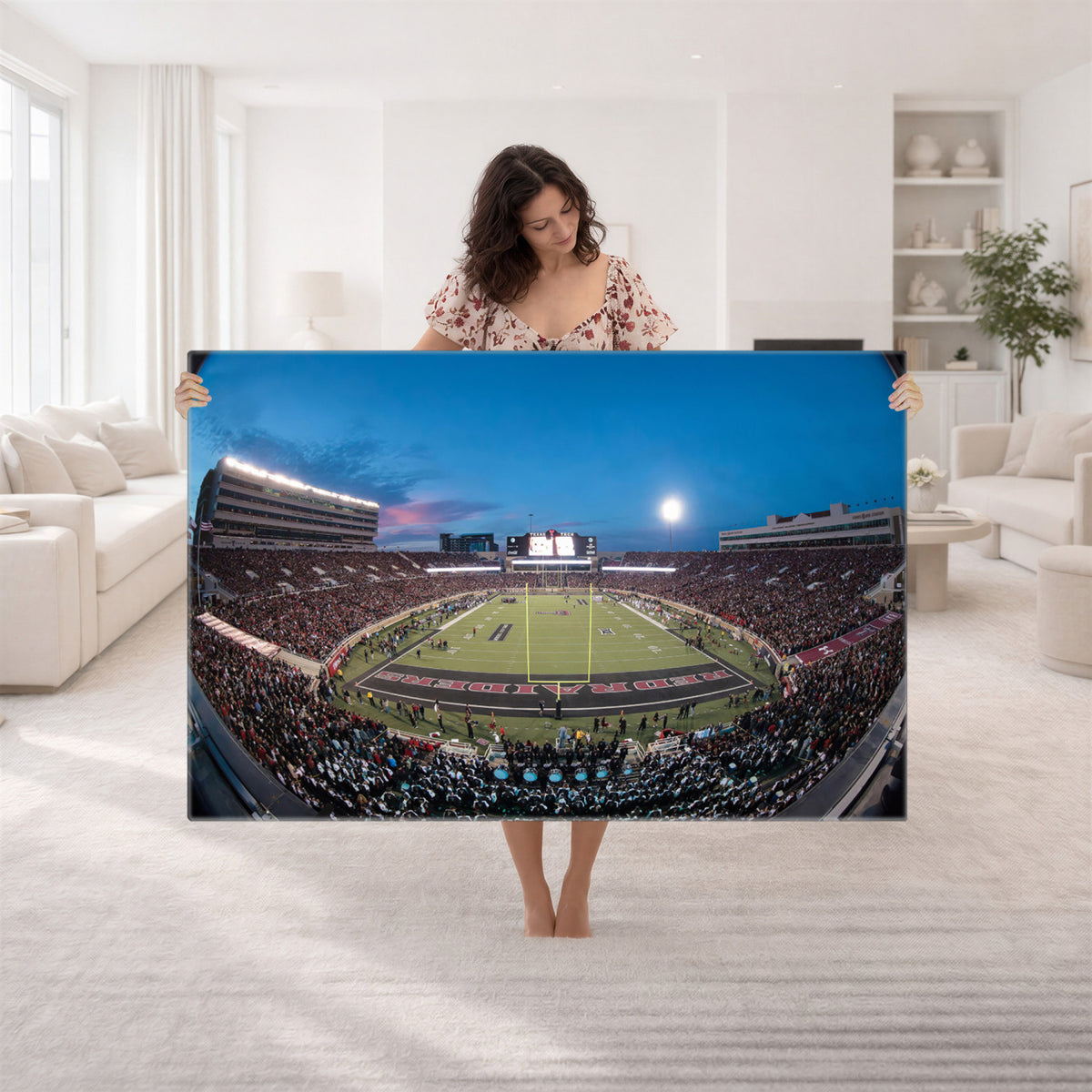 60763-PAN-FL-20X10 - Texas Tech Red Raiders Canvas, Framed Football Team Print - Lubbock Jones AT&T Stadium Wall Art