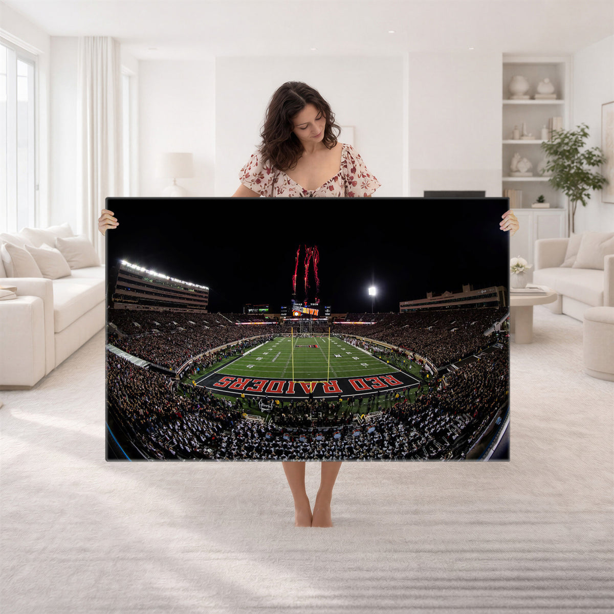 83122-PAN-FL-20X10 - Framed Texas Tech Red Raiders Stadium Canvas, Texas Tech Red Raiders Football Team Print - Lubbock