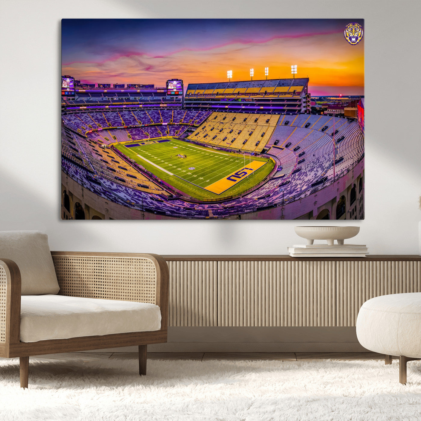 93538-MGV-CV-36X24-The Louisiana State University Tigers Football Team Print - Baton Rouge Tiger Stadium Wall Art