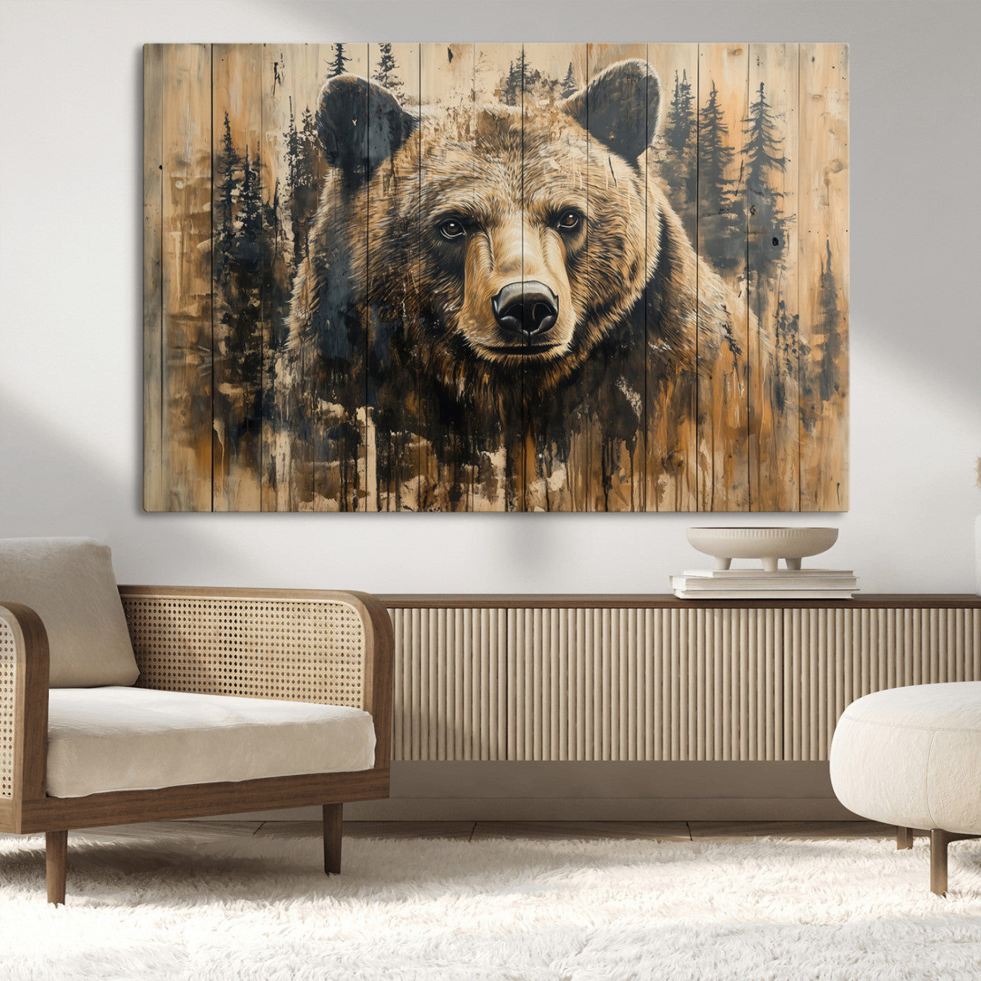 -Majestic Grizzly 399 Bear Wall Art | 3-Panel Rustic Canvas Print for Living Room, Office, or Cabin
