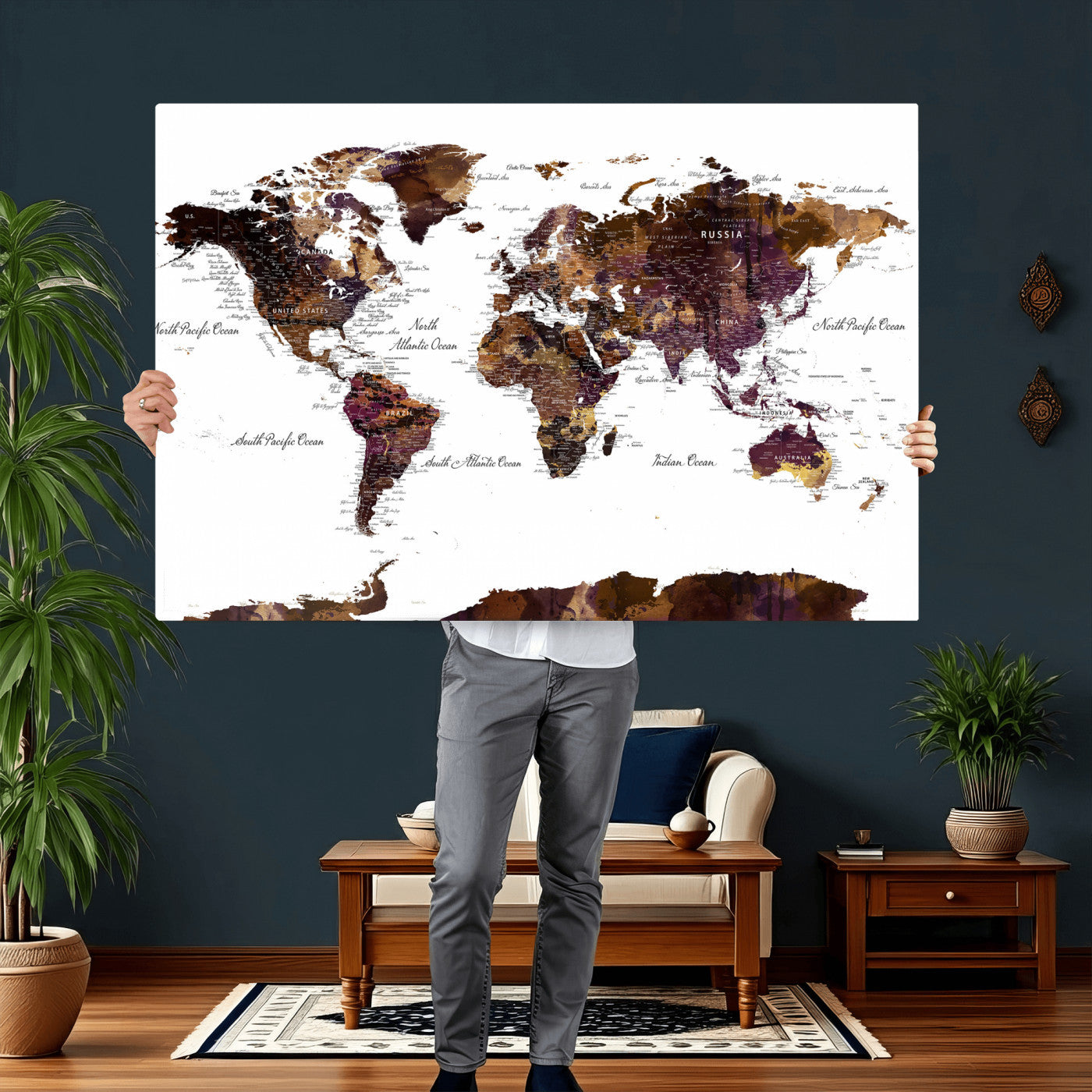50611-MGV-CV-36X24 - Push Pin World Map Canvas Print – Framed Wall Art for Couples to Track Their Travels – Anniversary