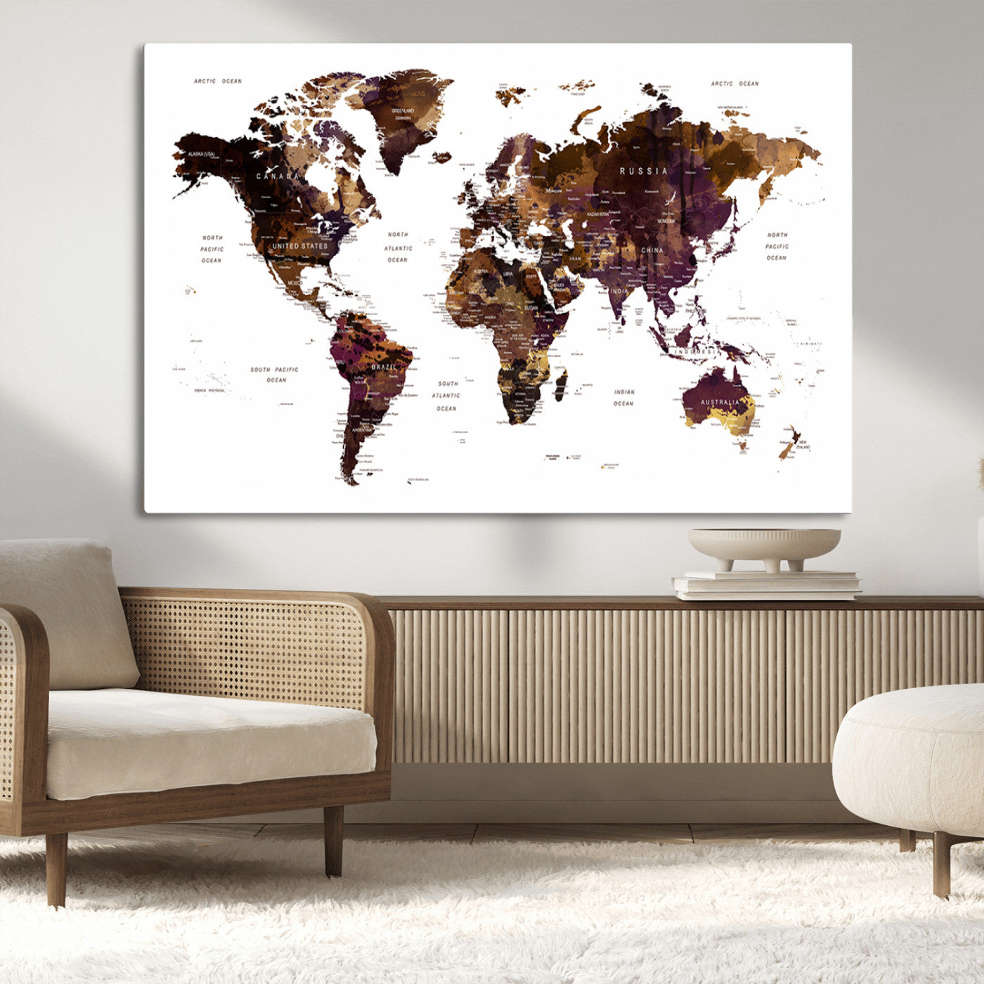 50611-MGV-CV-36X24-Push Pin World Map Canvas Print – Travel Tracker Wall Art for Couples, Perfect Anniversary Gift for Home or Office Decor