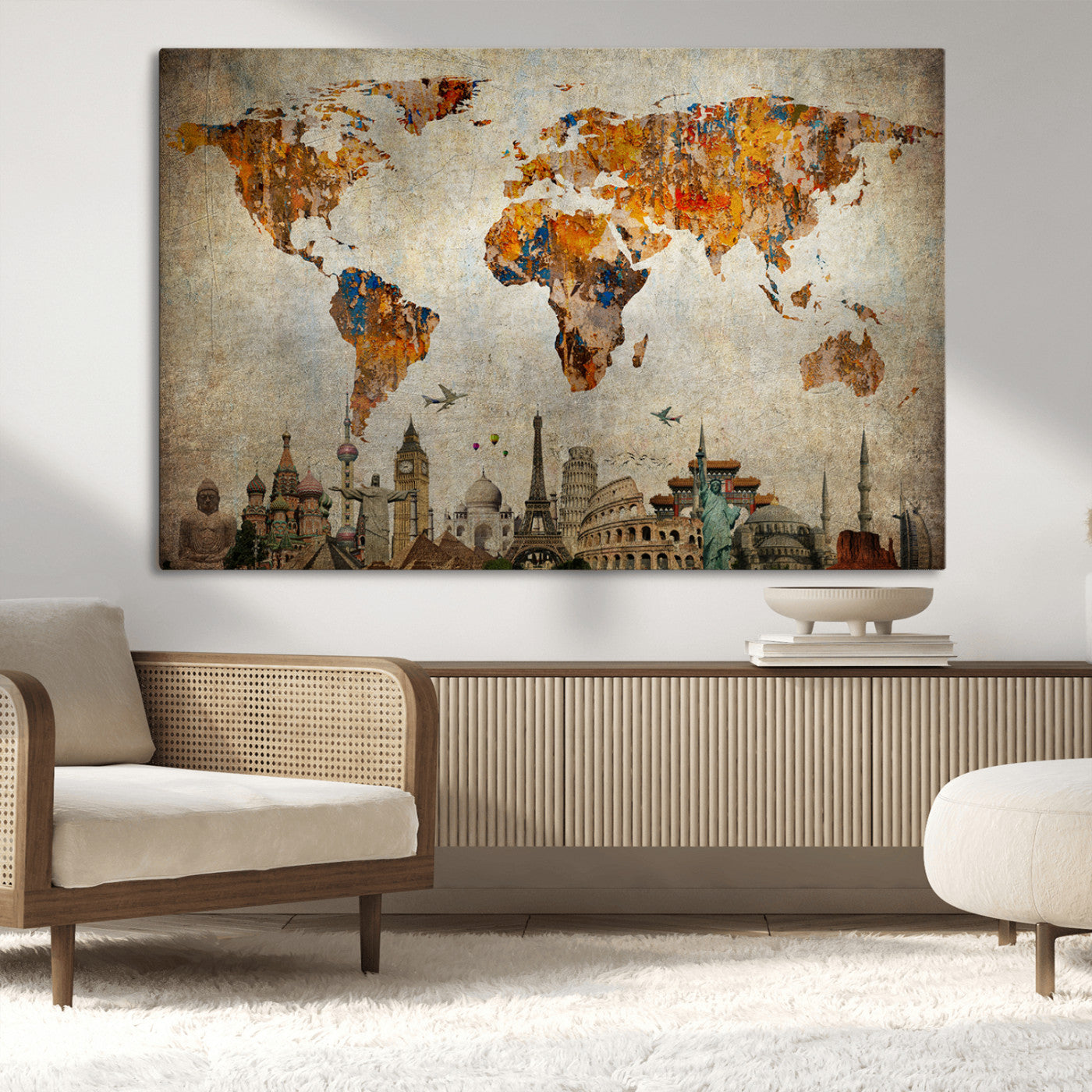54918-MGV-CV-36X24-Push Pin World Map Canvas Print – Travel Tracker Wall Art for Couples, Perfect Anniversary Gift for Home or Office Decor