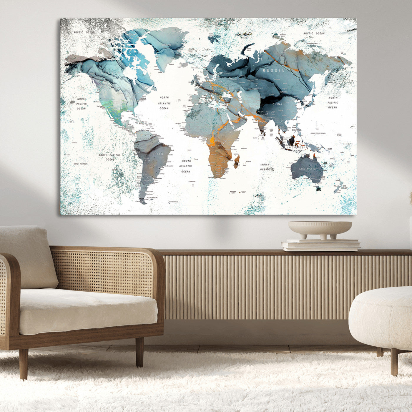 48730-MGV-CV-36X24-Push Pin World Map Canvas Print – Travel Tracker Wall Art for Couples, Perfect Anniversary Gift for Home or Office Decor