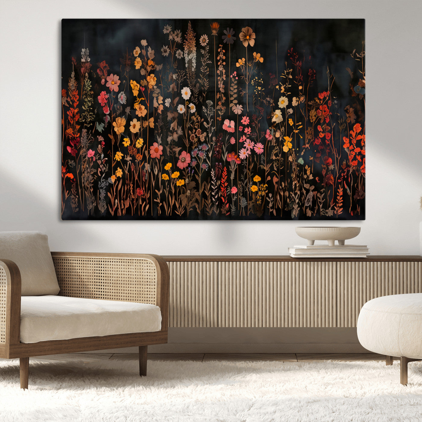 AbstFLF-MGV-CV-36X24-Large Floral Painting Print Illustration Flowers Canvas Wall Art Botanical Wall Decor Modern