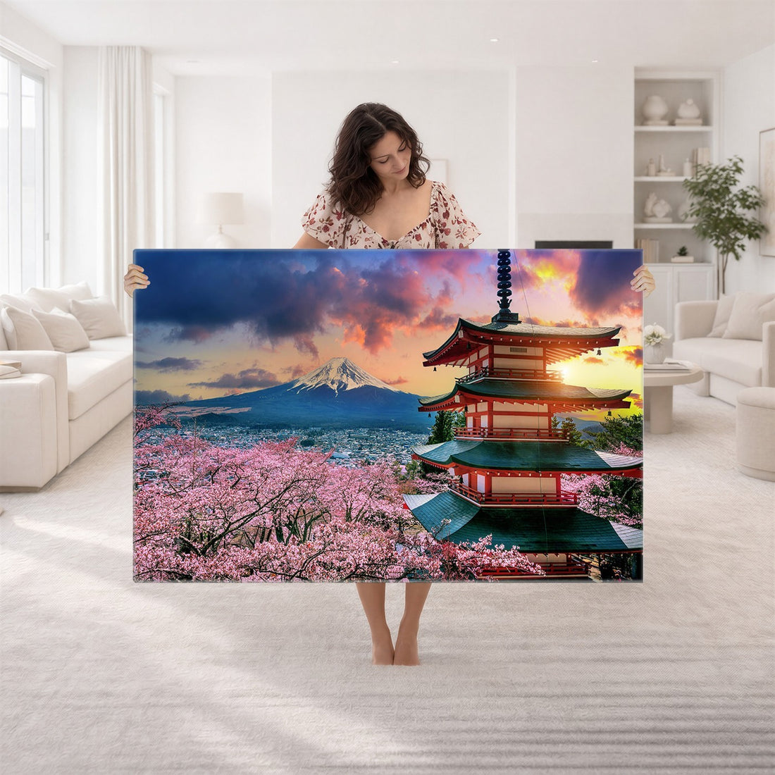 Cherry Blossoms Canvas Print, Chureito Pagoda and Mount Fuji Wall Art