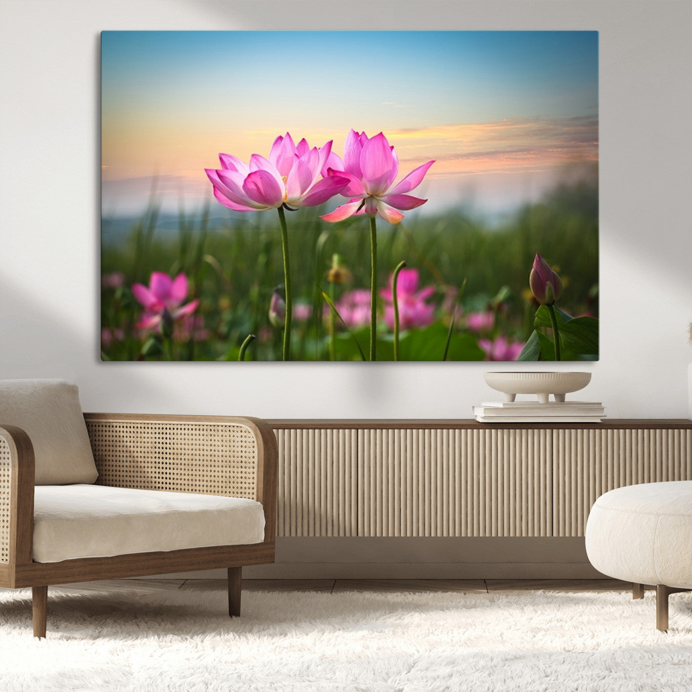 -Pink Flower on the Mountain Canvas Print, Framed Pink Flower Canvas Wall Art
