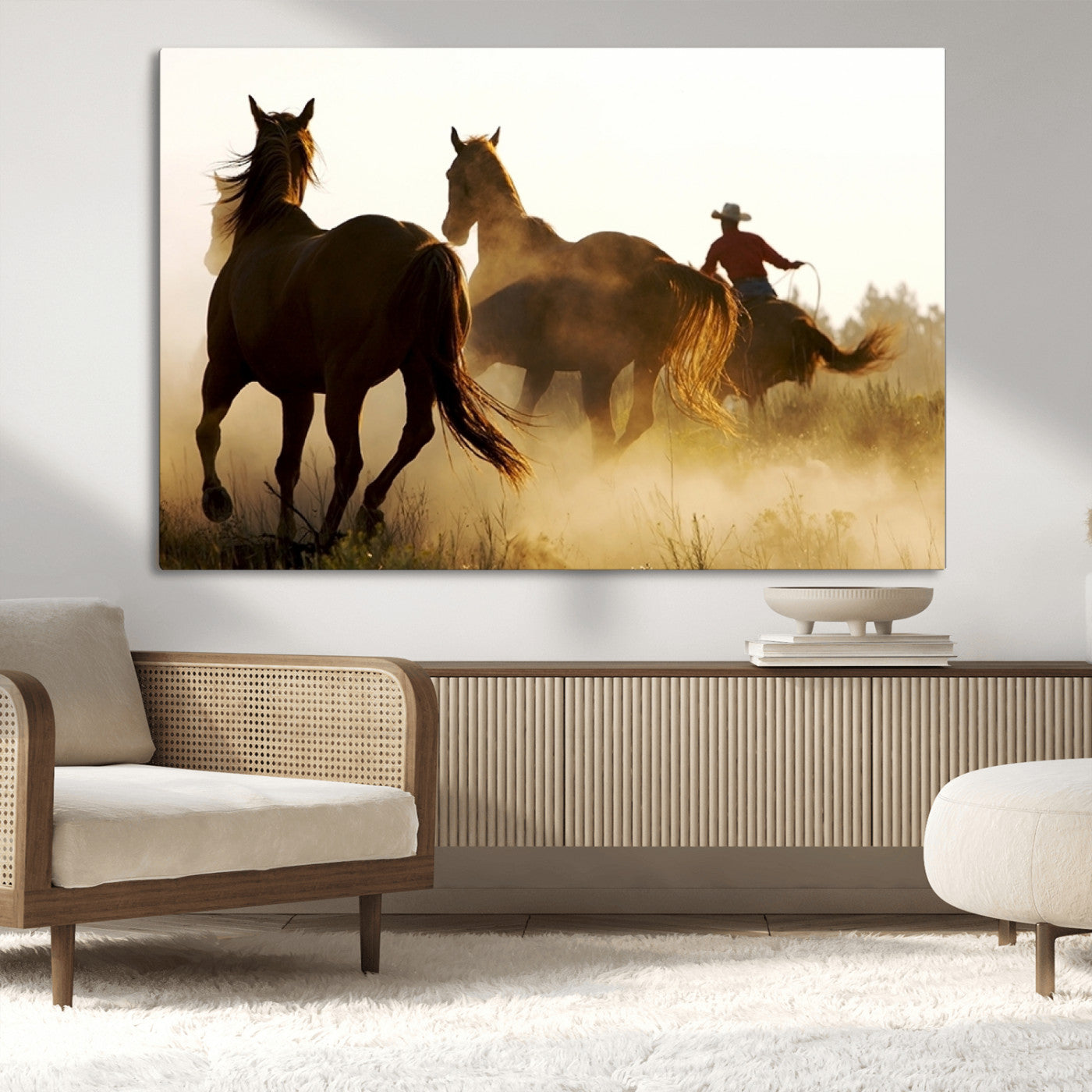 -Horses and Cowboys Wall Art Canvas Print