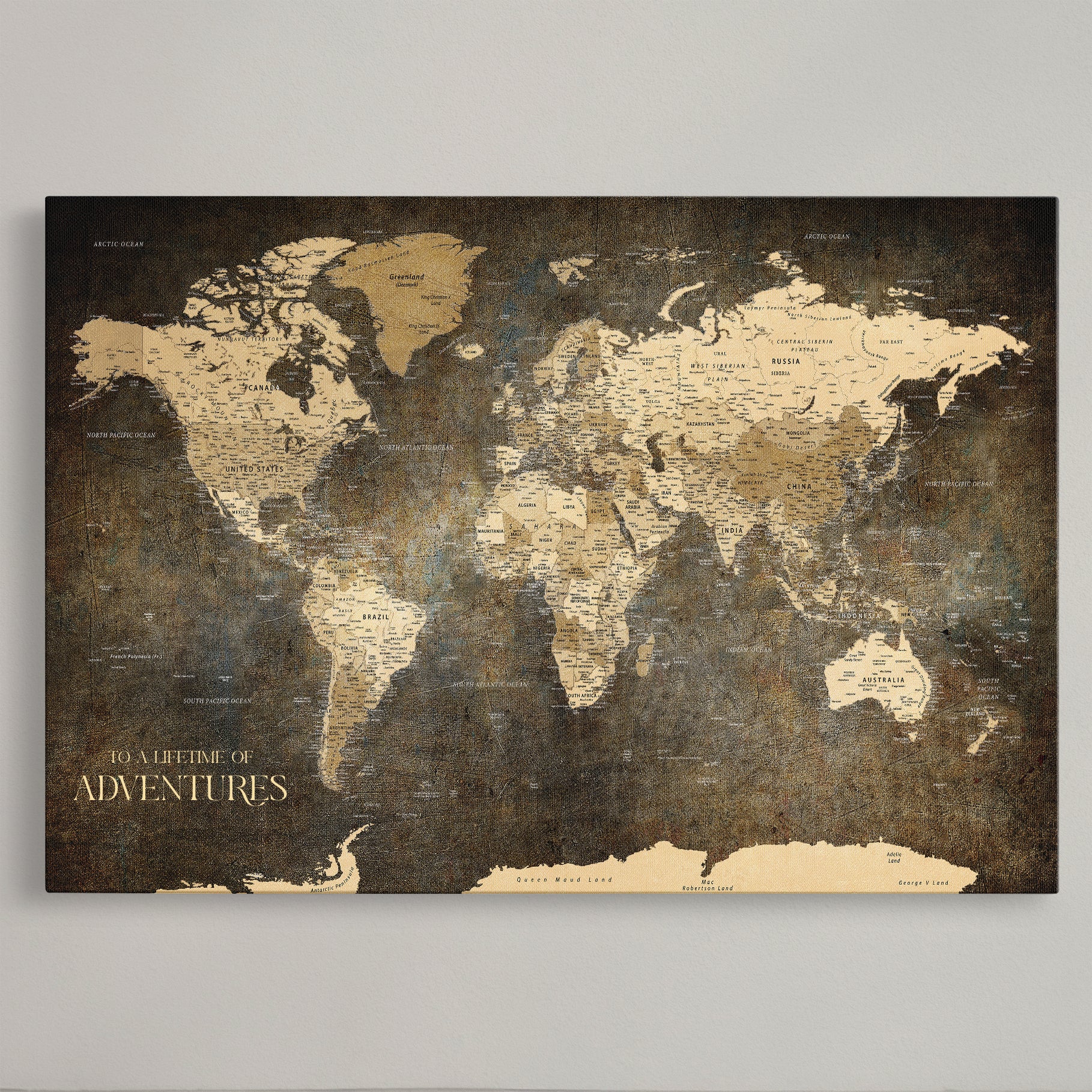 -Custom Push Pin World Map Print Personalized Canvas Wall Art Travel Memories Framed Gift for Couples for Home, Office