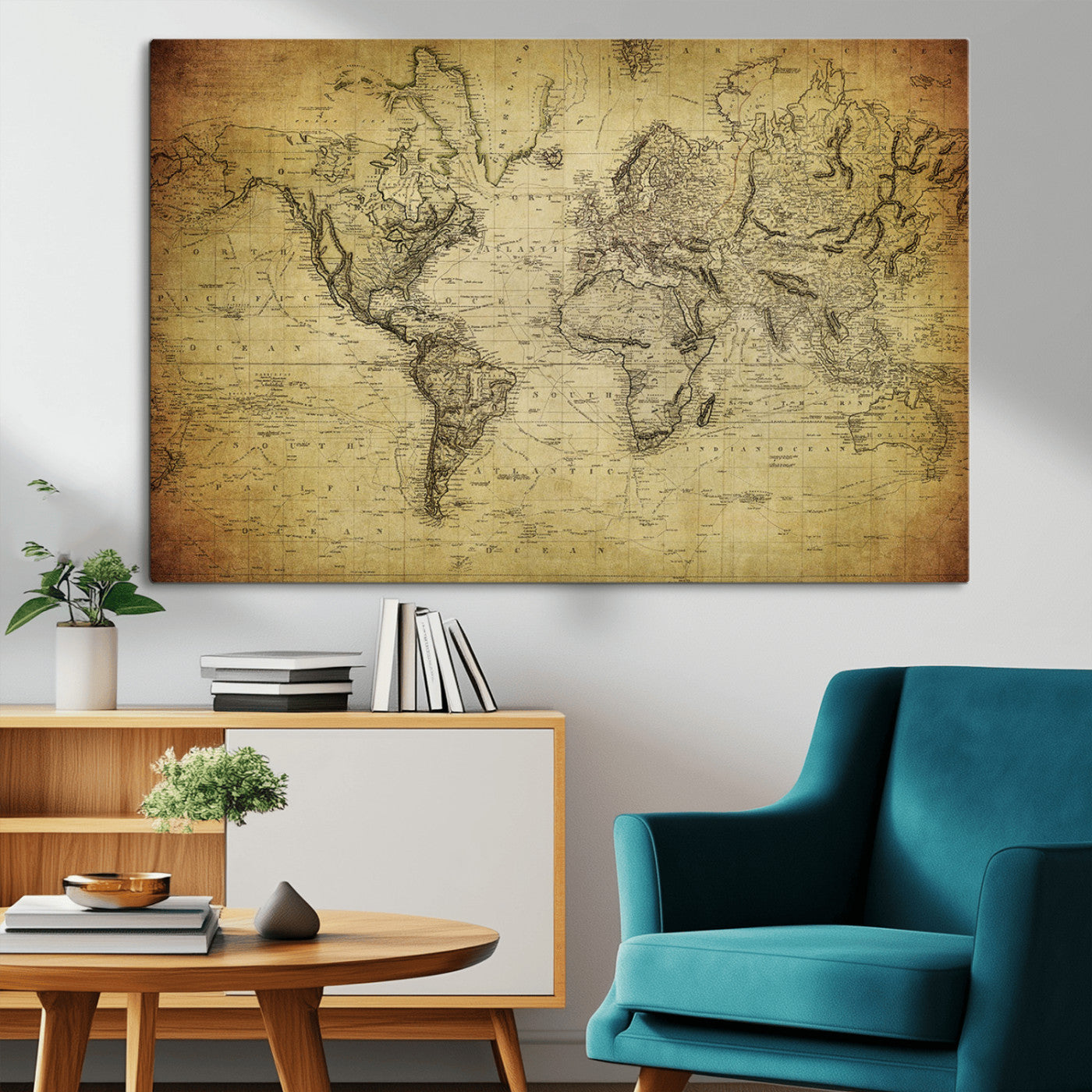 -Push Pin World Map Canvas Print – Travel Tracker Wall Art for Couples, Perfect Anniversary Gift for Home or Office Decor