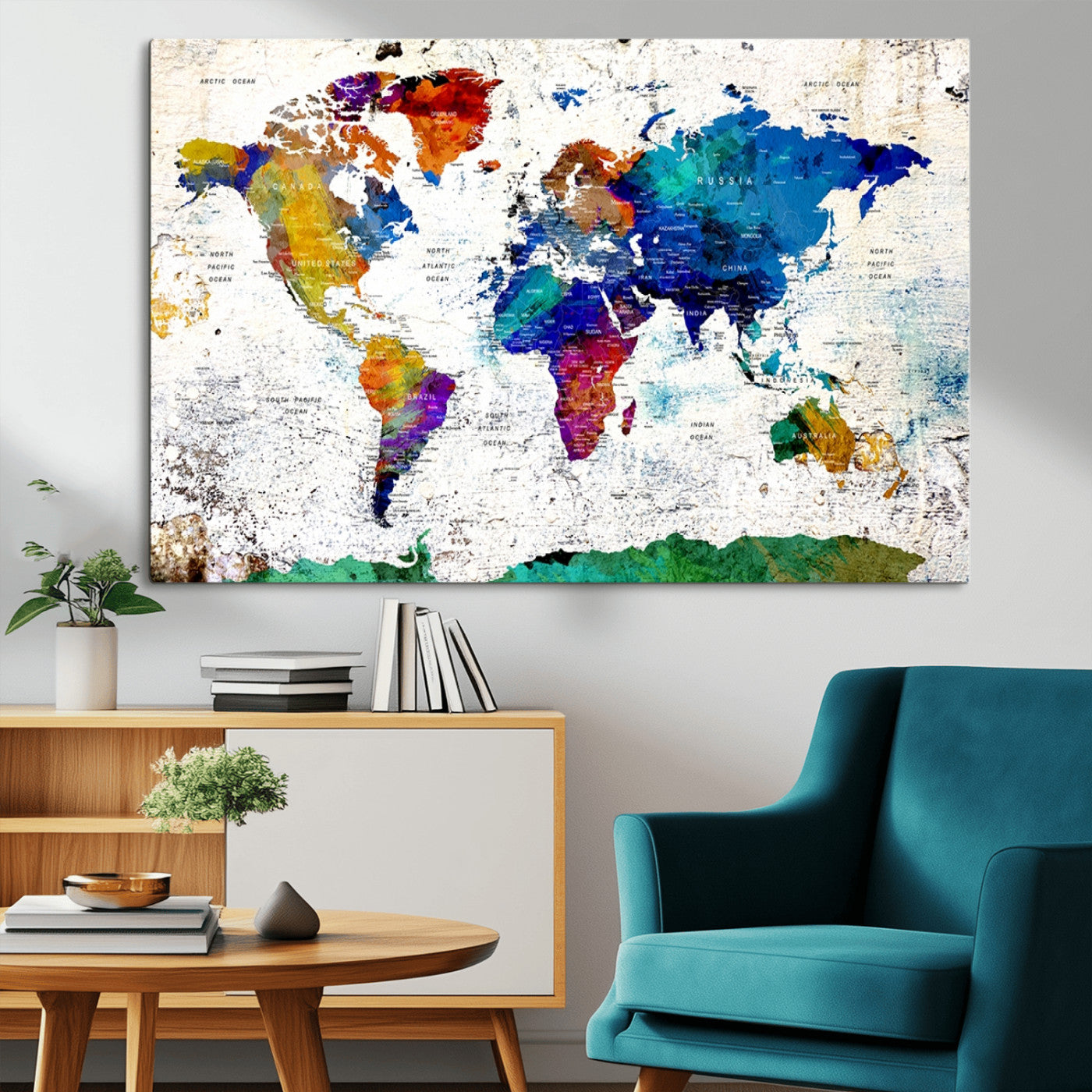 47974-MGV-CV-36X24-Push Pin World Map Canvas Print – Travel Tracker Wall Art for Couples, Perfect Anniversary Gift for Home or Office Decor