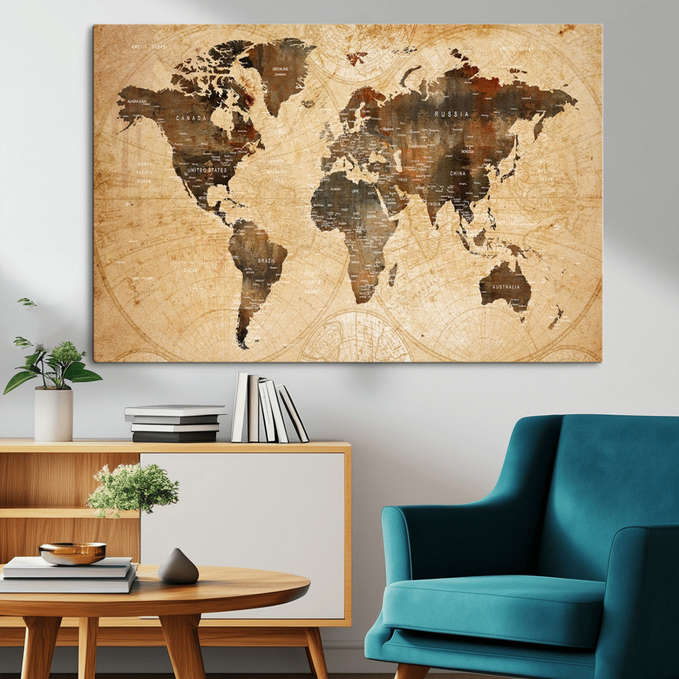 -Push Pin World Map Canvas Print – Framed Travel Tracker Wall Art for Couples, Perfect Anniversary Gift and Home Decor