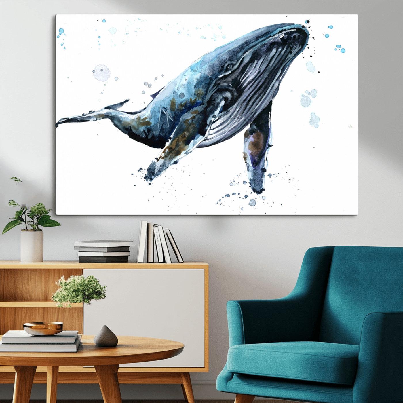-Watercolor Whale Wall Art Canvas Print