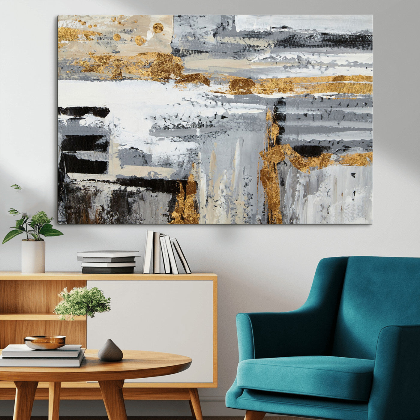 43177-MGV-CV-36X24-Abstract Painting Canvas Wall Art Print Paint Drip Art Brush Strokes Gray Artwork