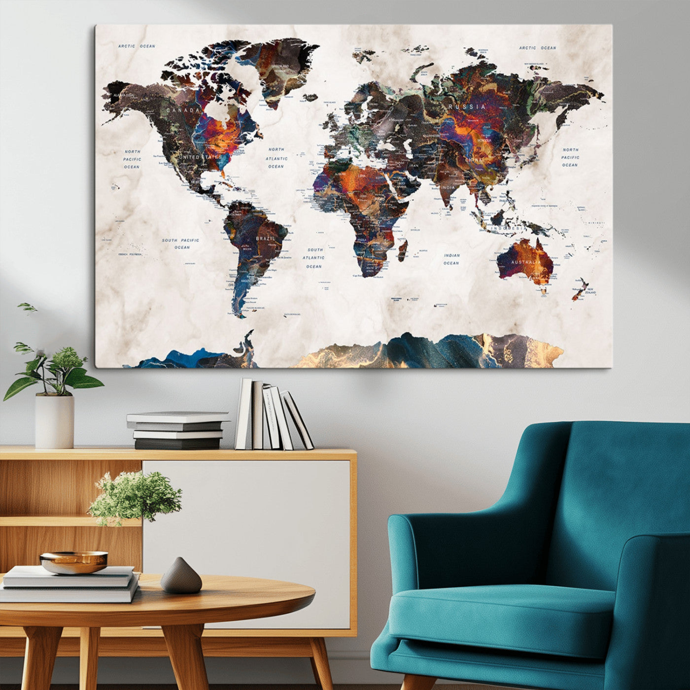 90881-MGV-CV-36X24-Push Pin World Map Canvas Print – Travel Tracker Wall Art for Couples, Perfect Anniversary Gift for Home or Office Decor