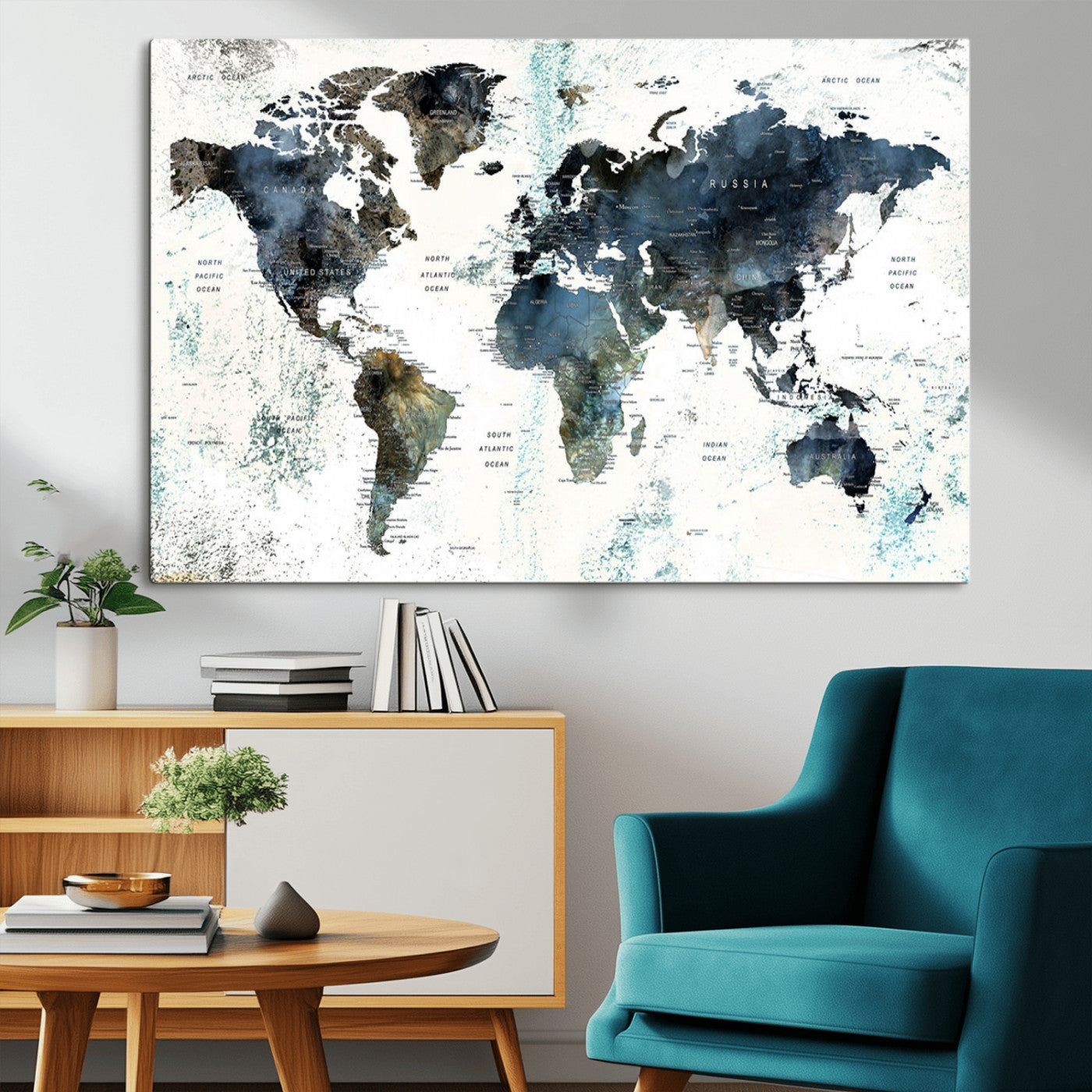 75398-MGV-CV-36X24-Push Pin World Map Canvas Print – Travel Tracker Wall Art for Couples, Perfect Anniversary Gift for Home or Office Decor