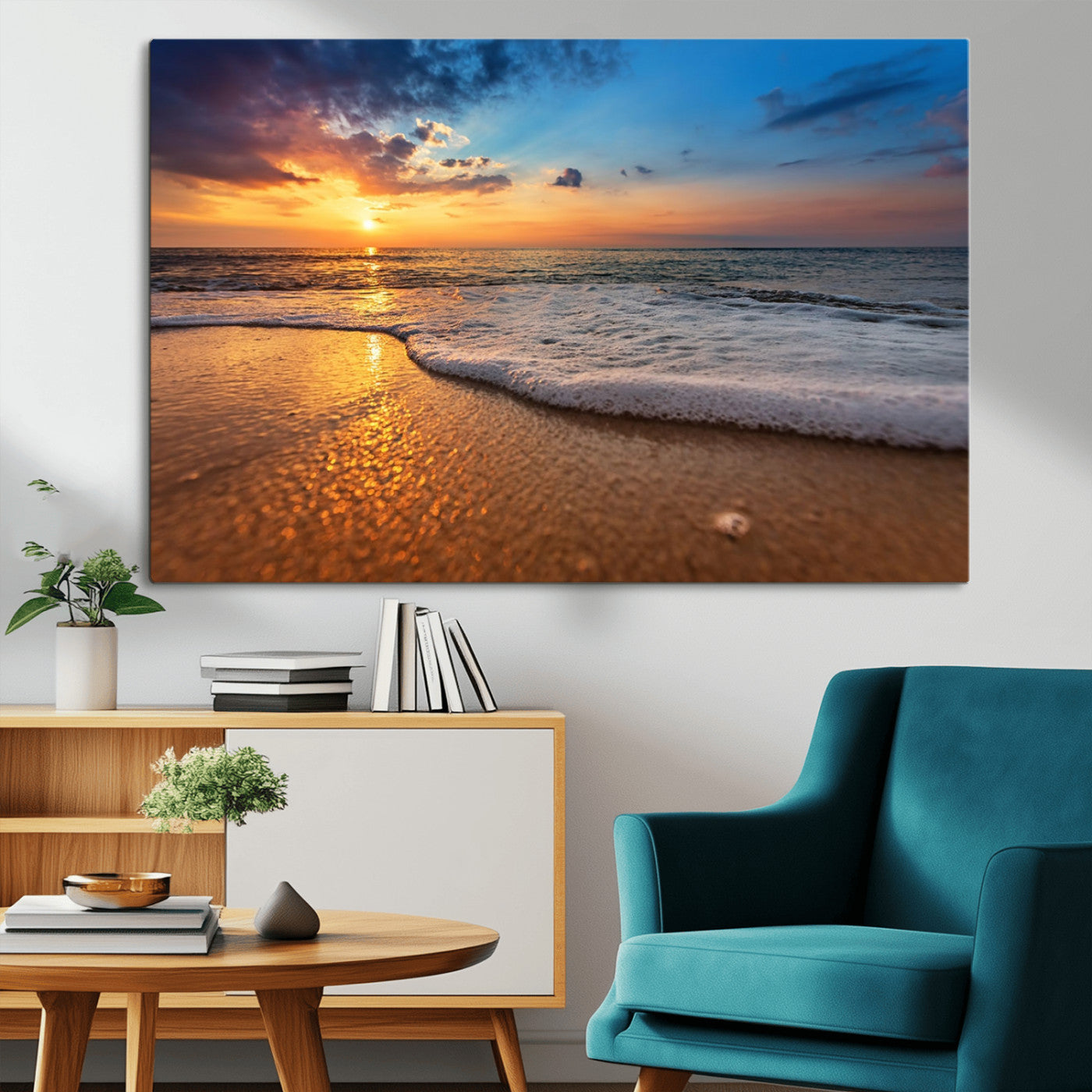 -Sunset and Beach at Night Wall Art Canvas Print